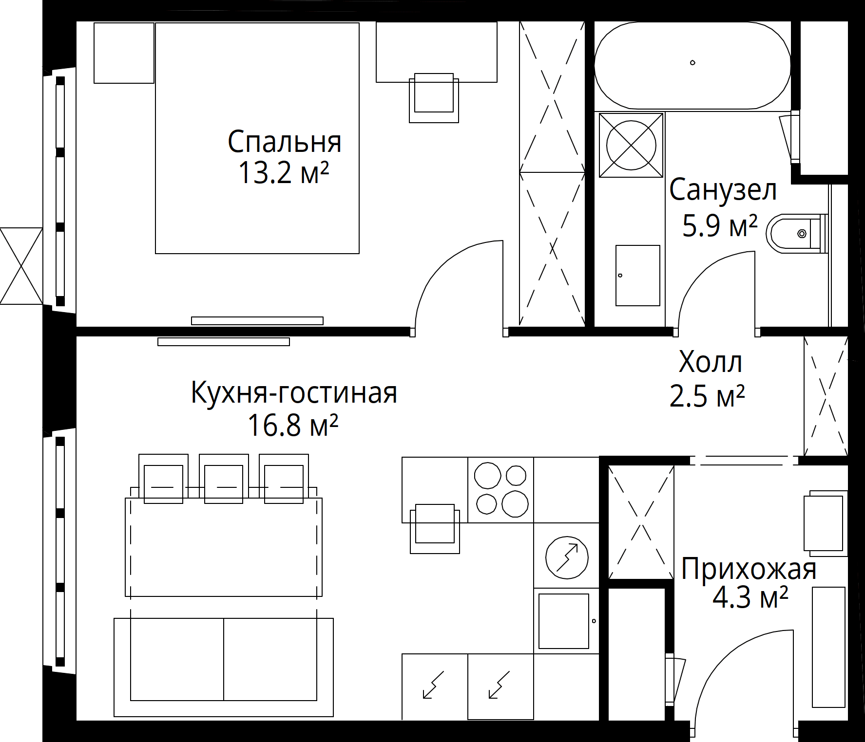 1-комнатная, 42,7 м² — 13 342 373 ₽