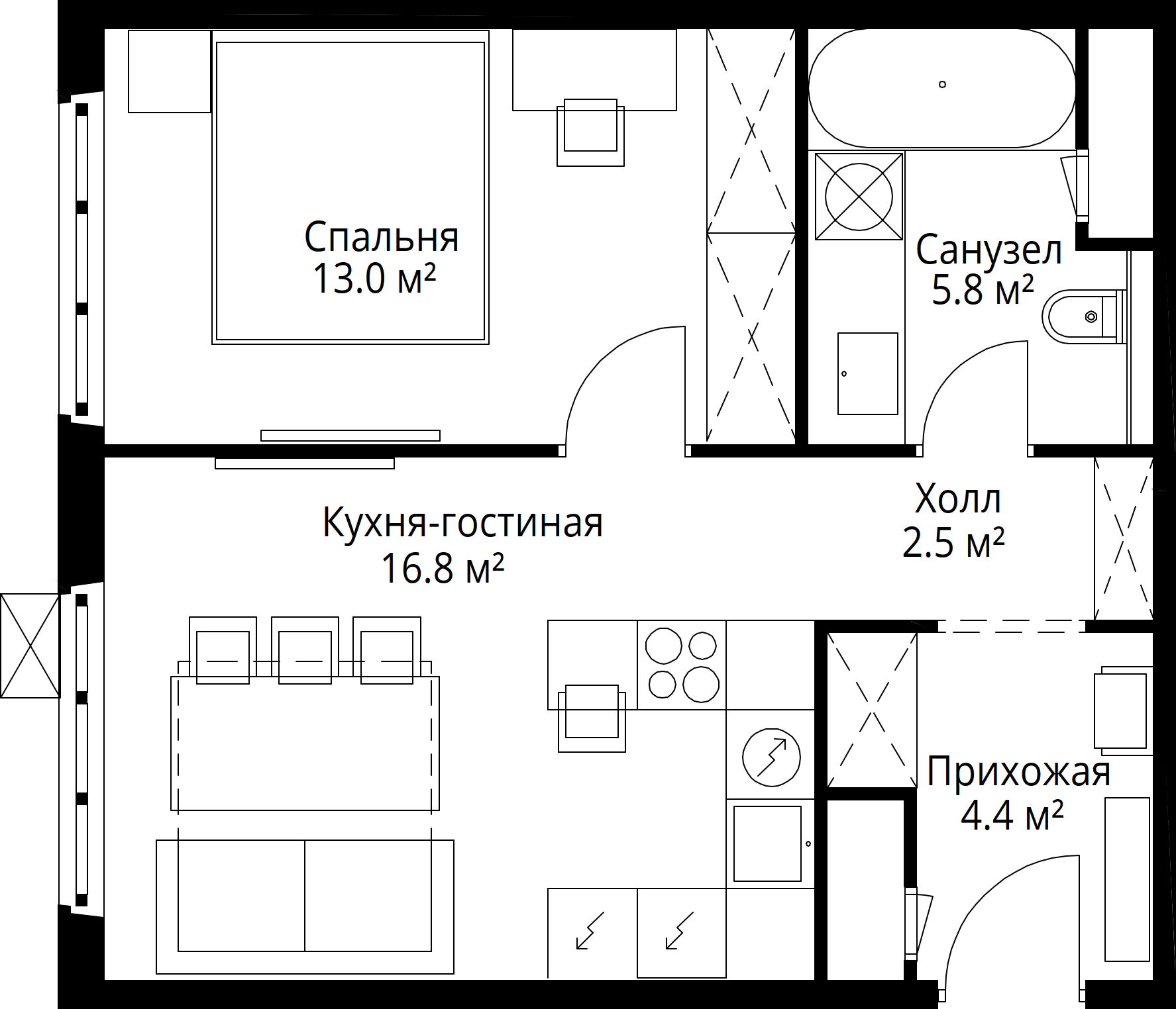 1-комнатная, 42,5 м² — 12 991 039 ₽