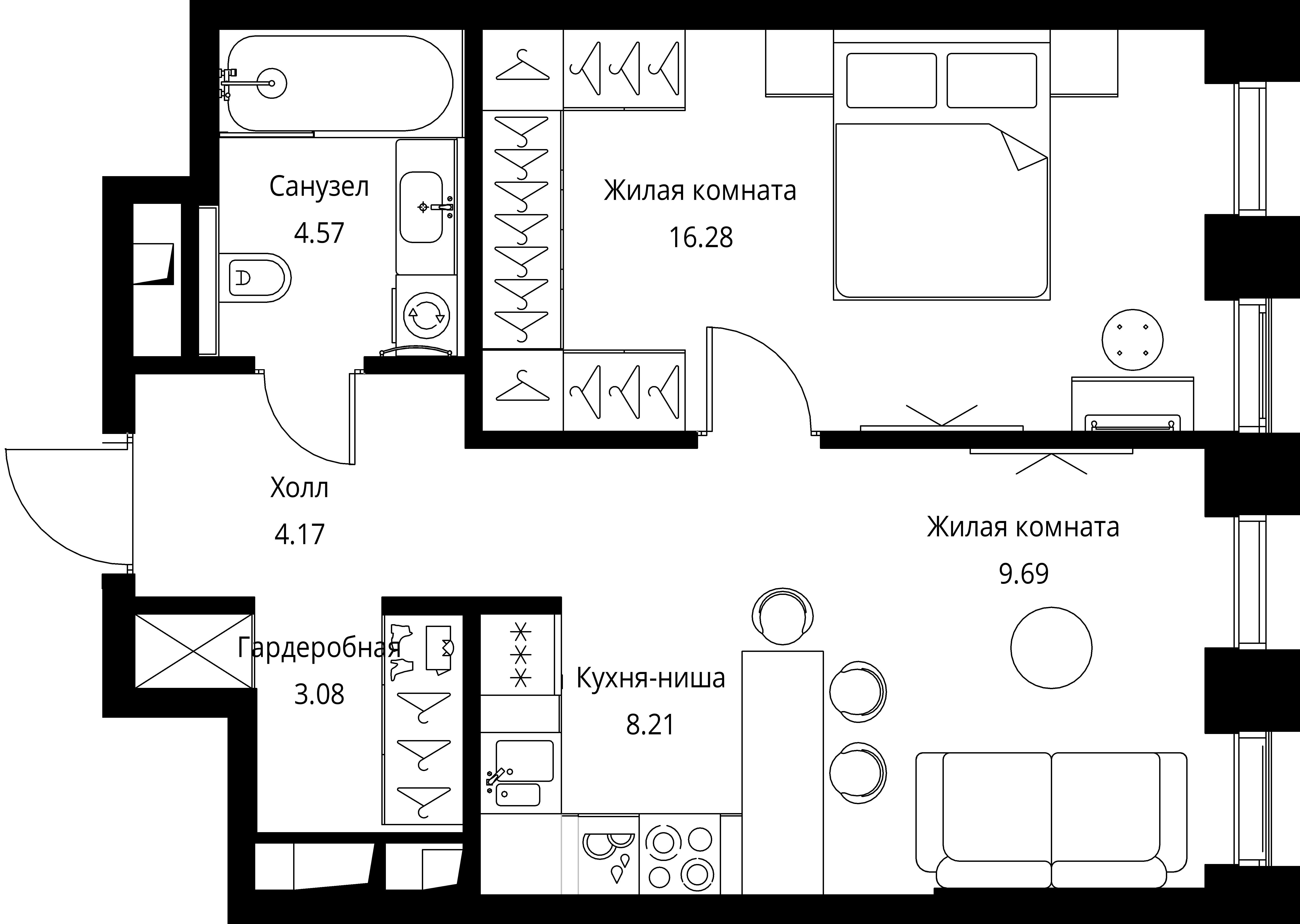 1-комнатная, 46 м² — 21 995 778 ₽