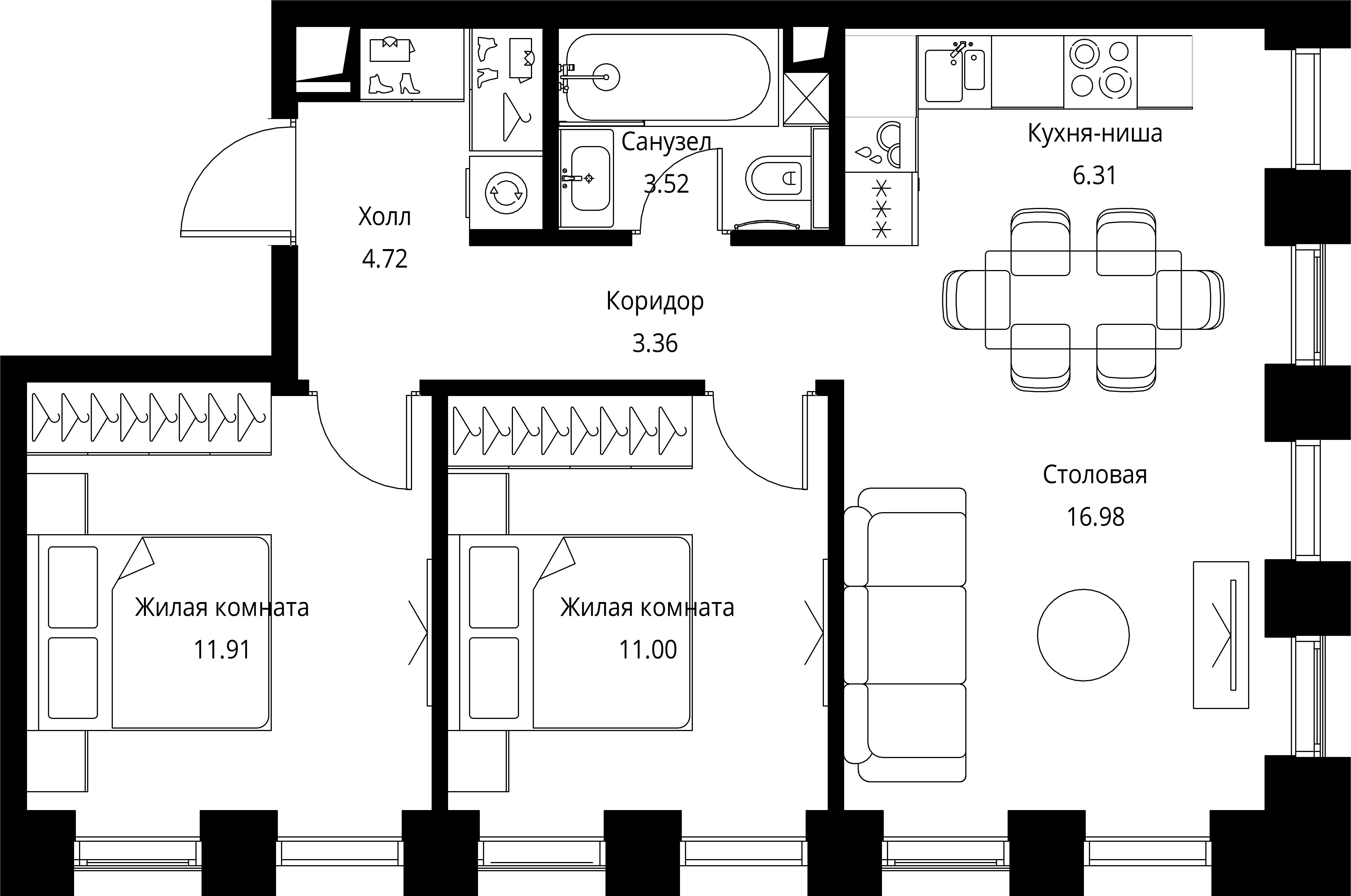 2-комнатная, 57,8 м² — 26 468 088 ₽