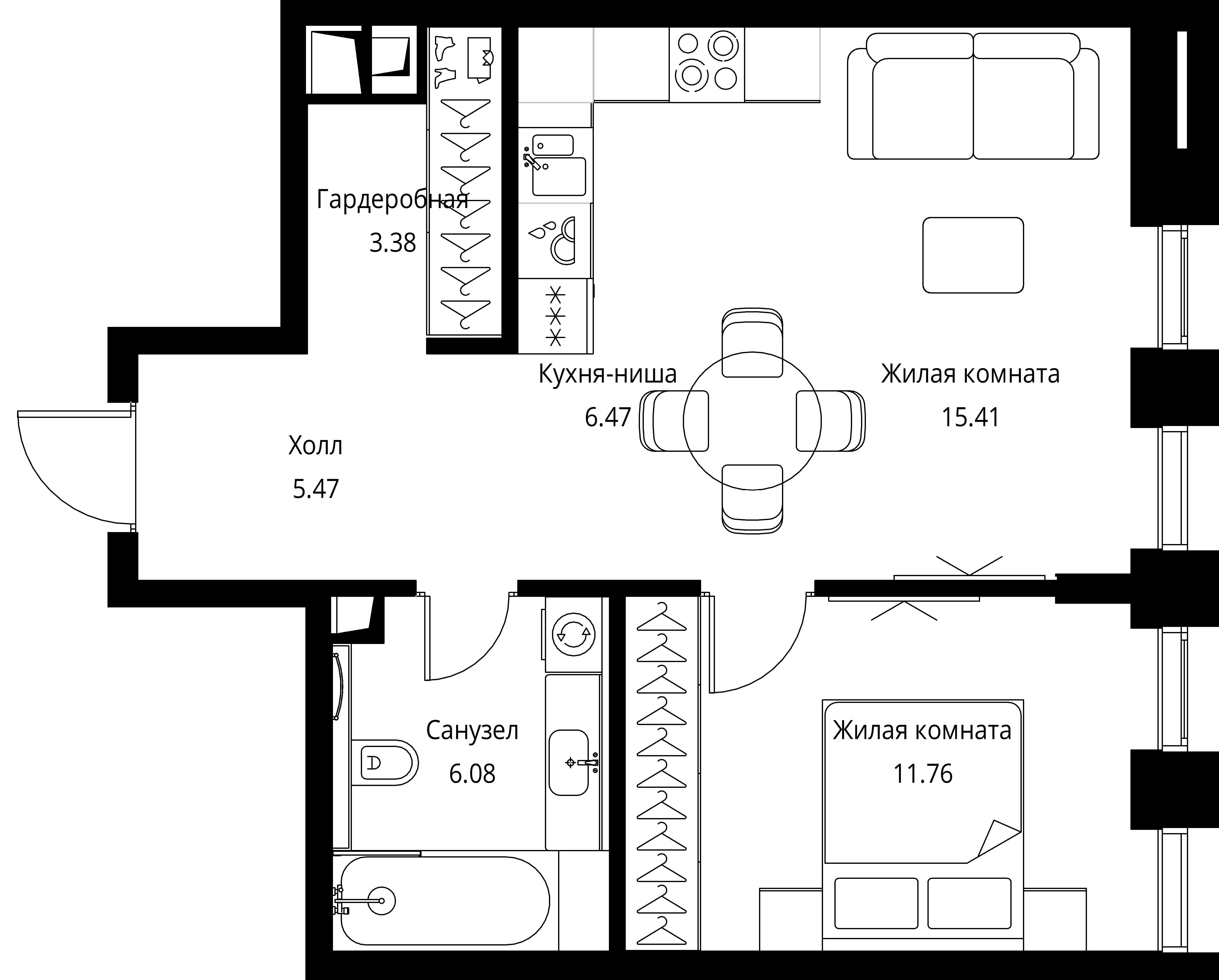 1-комнатная, 48,57 м² — 22 150 513 ₽