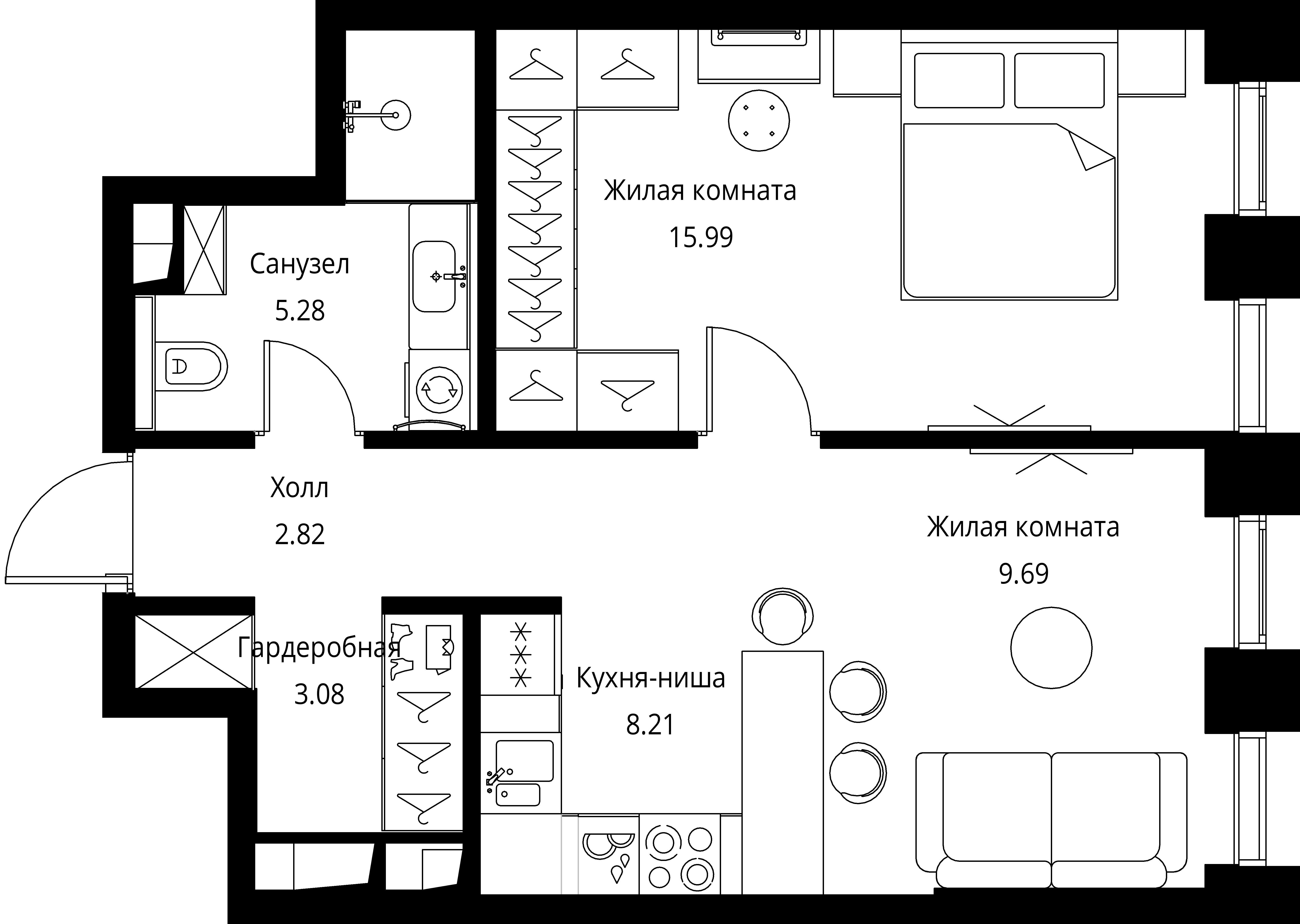 1-комнатная, 45,07 м² — 21 739 820 ₽