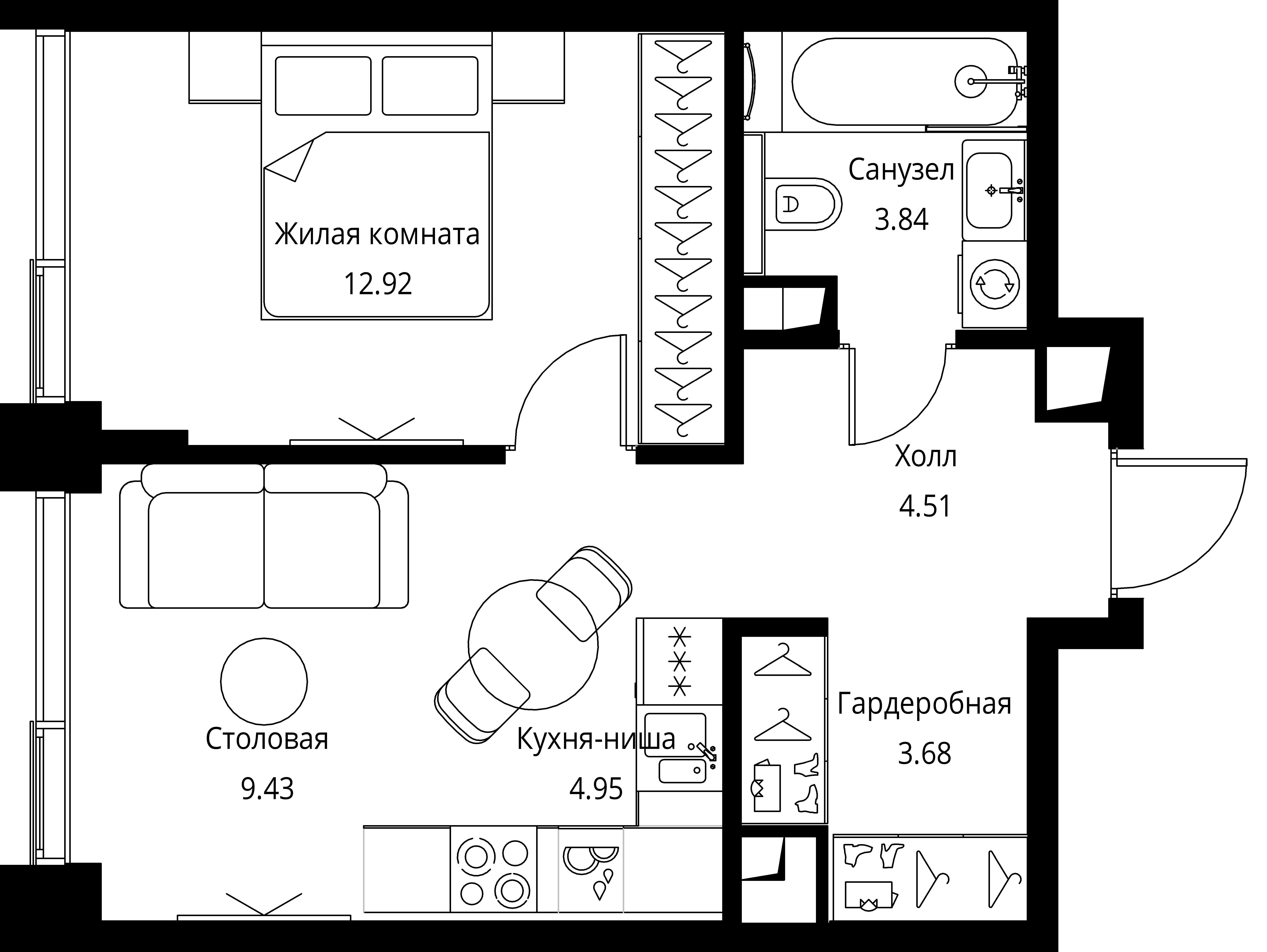 1-комнатная, 39,33 м² — 19 973 182 ₽