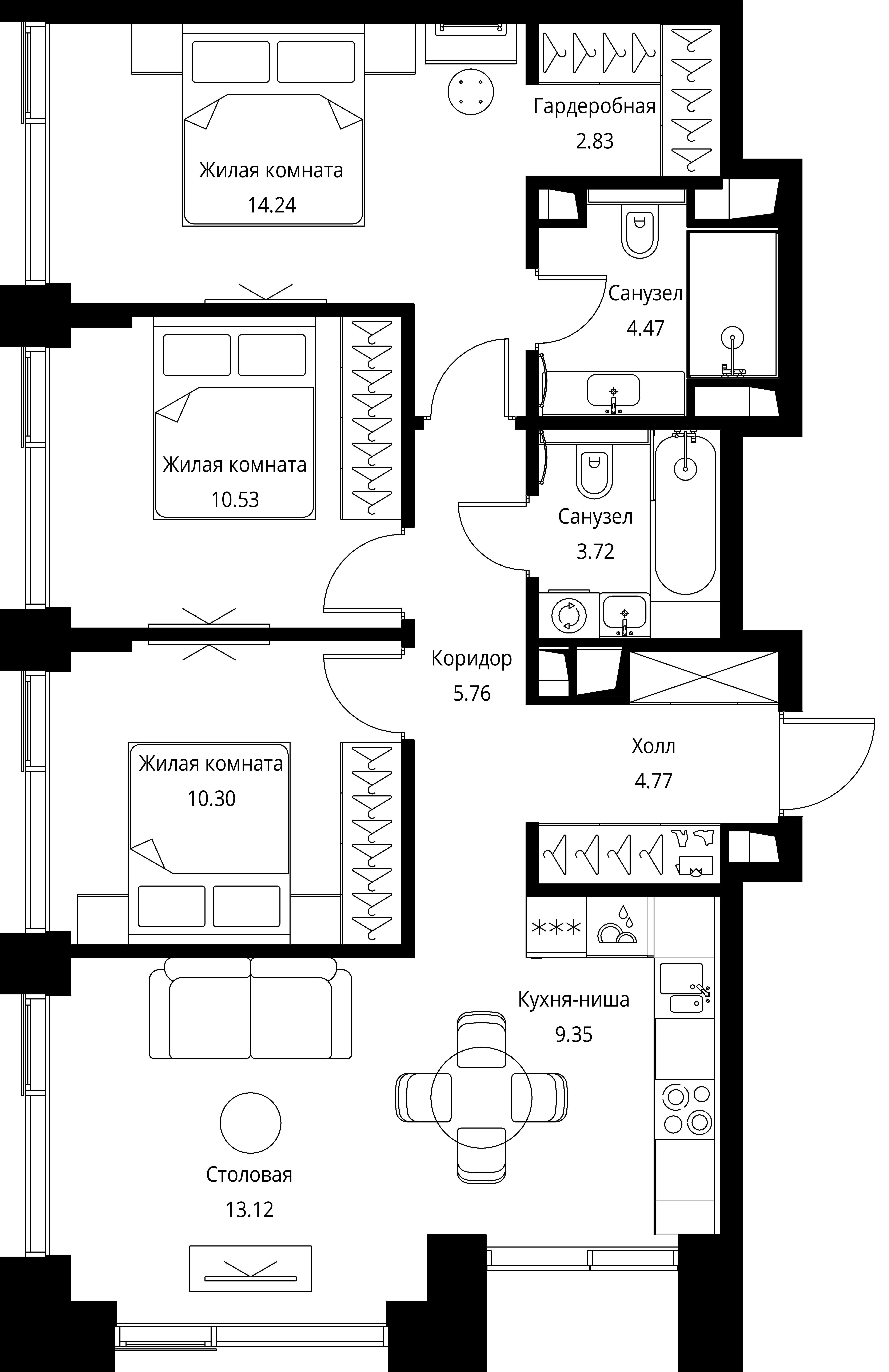 3-комнатная, 79,09 м² — 34 619 235 ₽