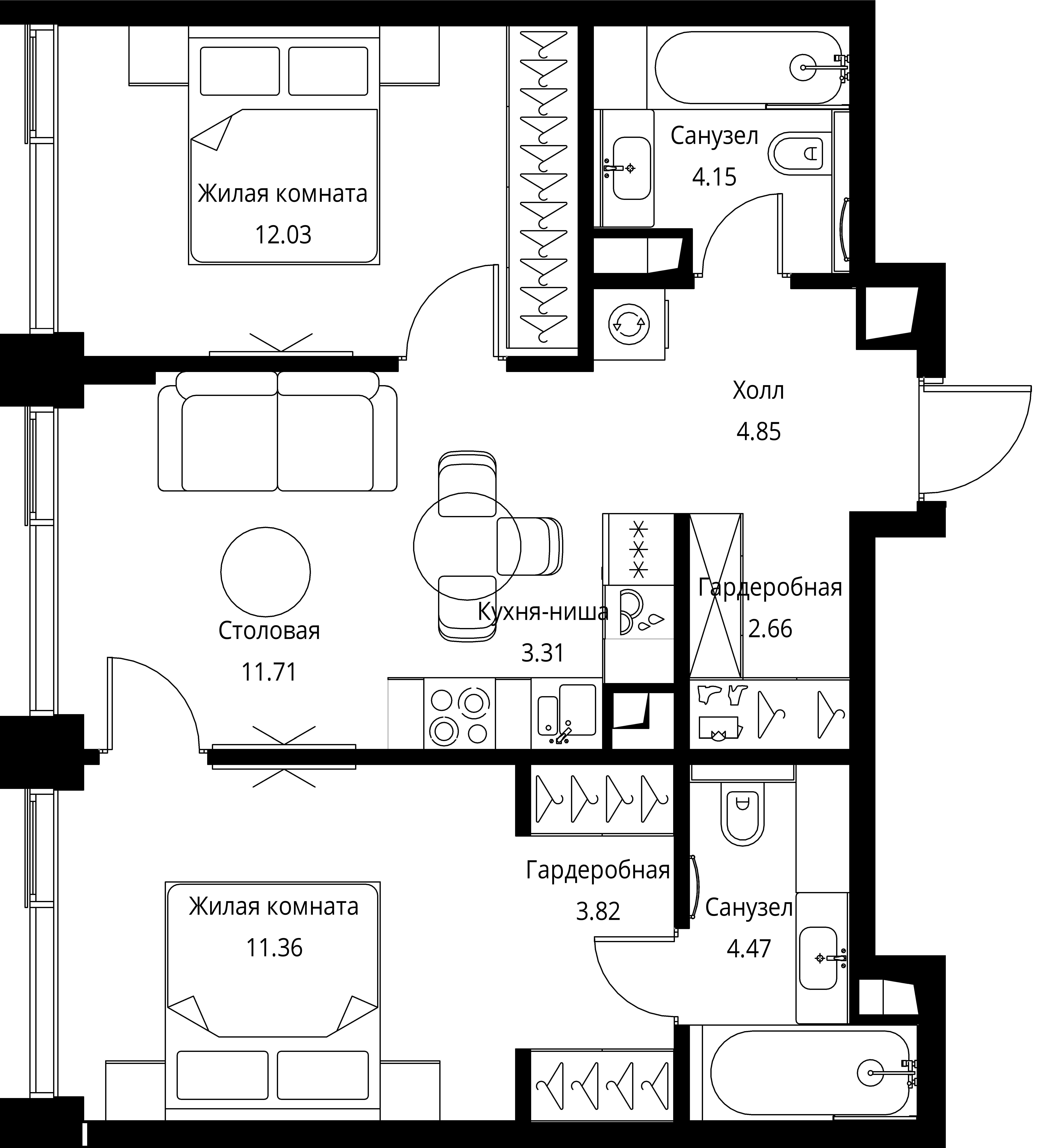 2-комнатная, 58,36 м² — 27 649 736 ₽