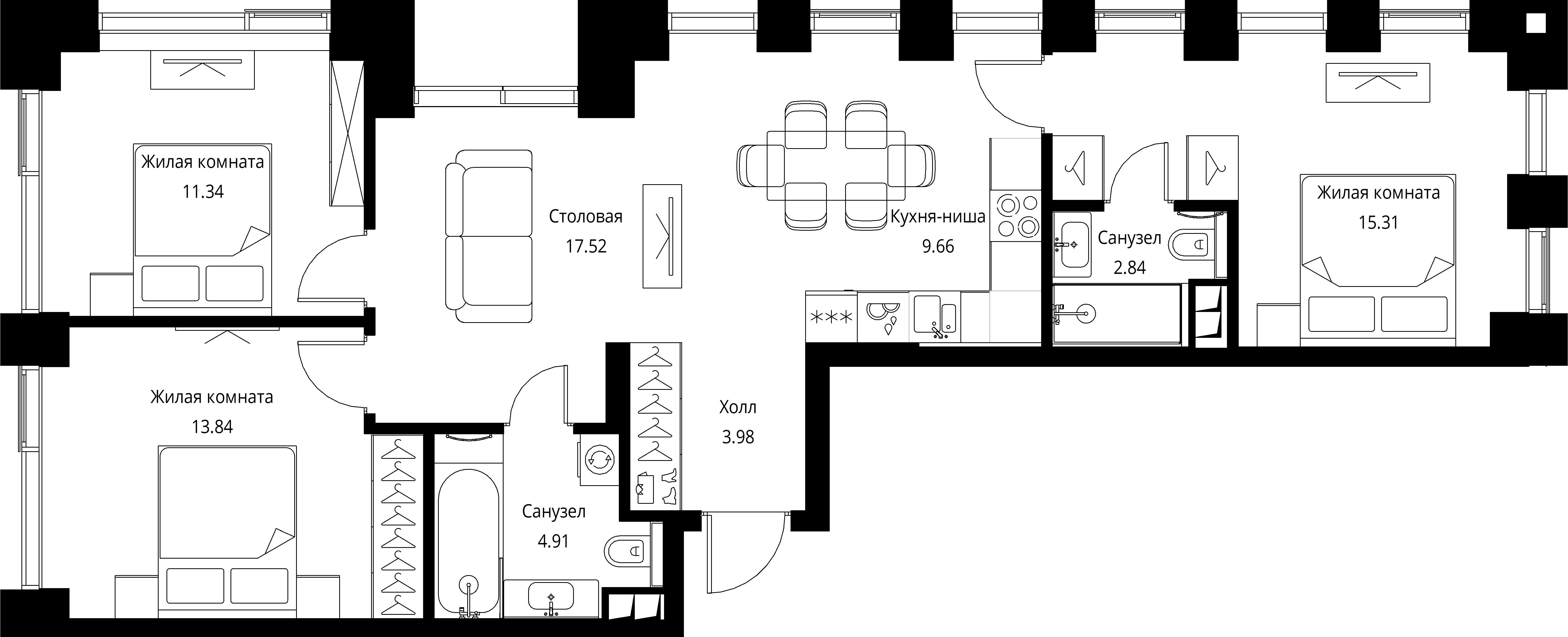 3-комнатная, 79,4 м² — 29 955 317 ₽