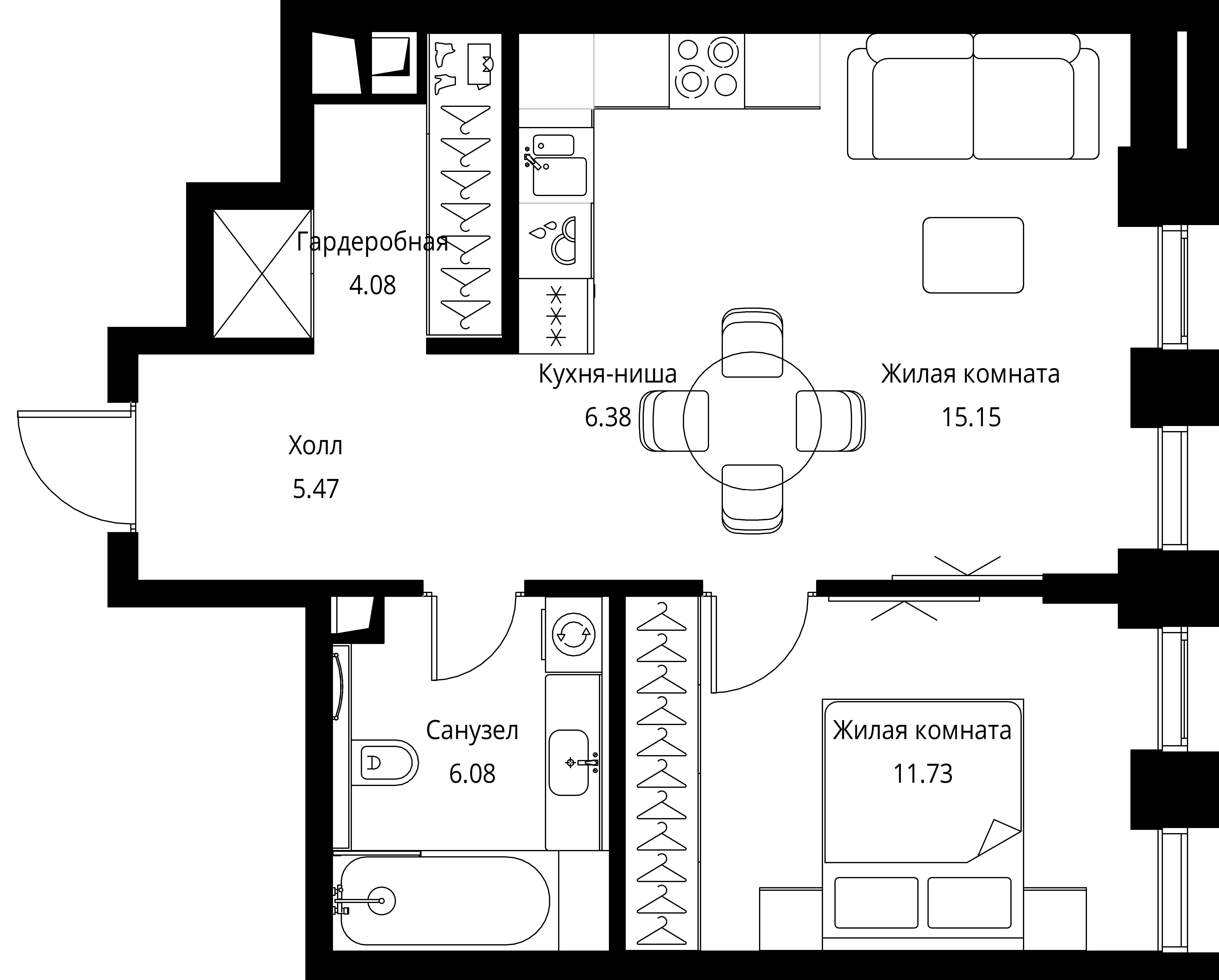 1-комнатная, 48,89 м² — 21 524 893 ₽