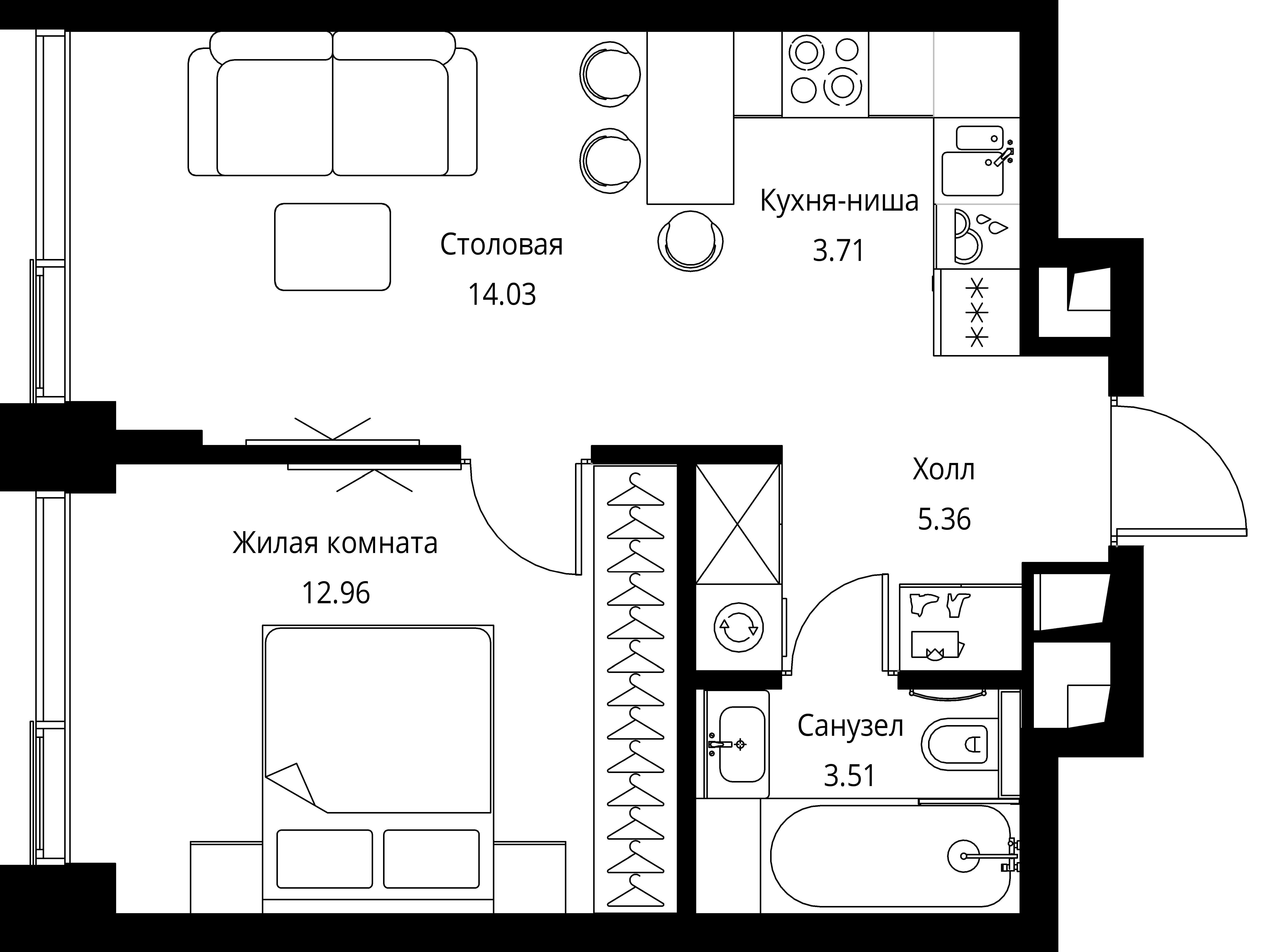 1-комнатная, 39,57 м² — 20 350 016 ₽