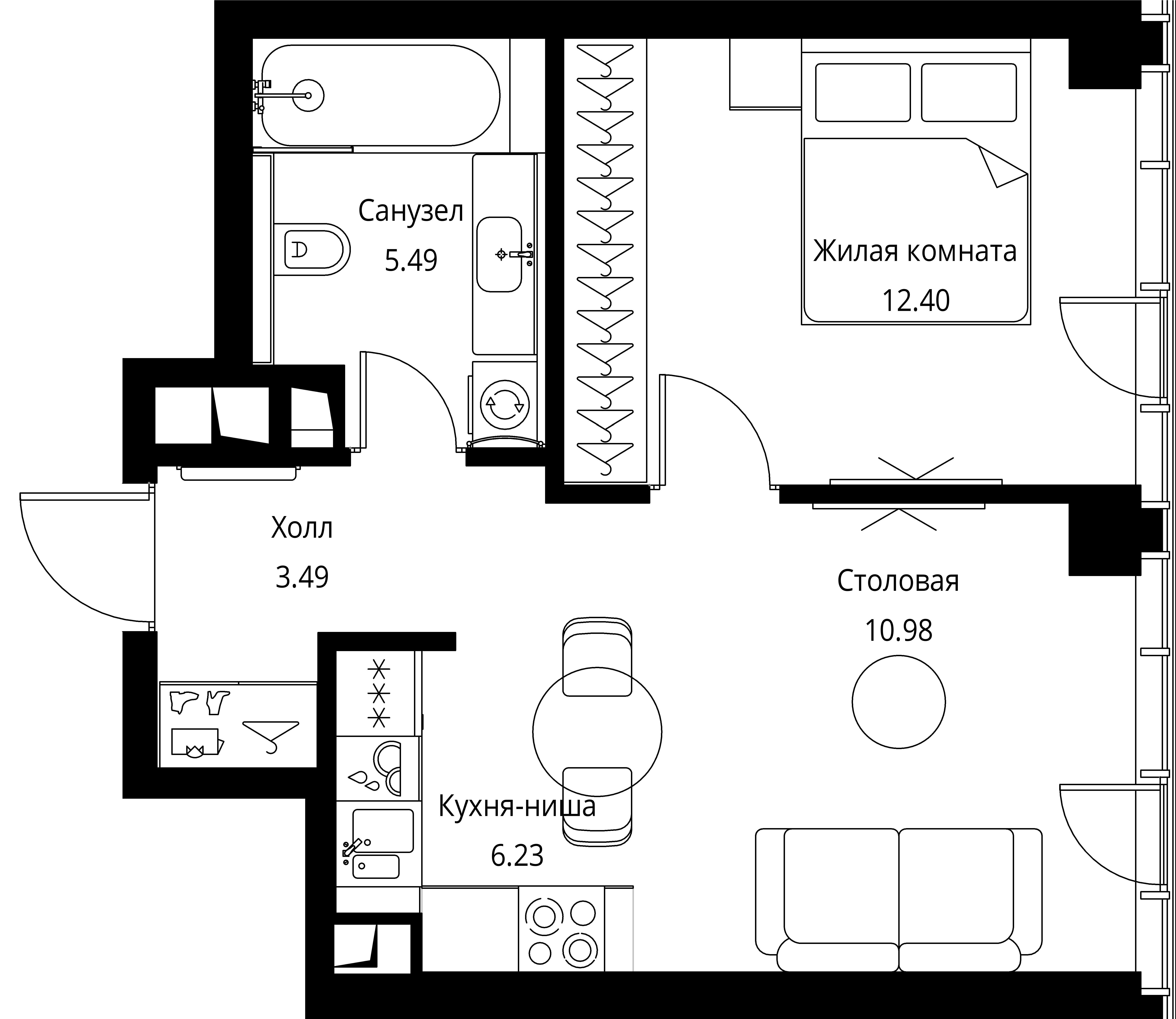 1-комнатная, 38,59 м² — 20 575 755 ₽
