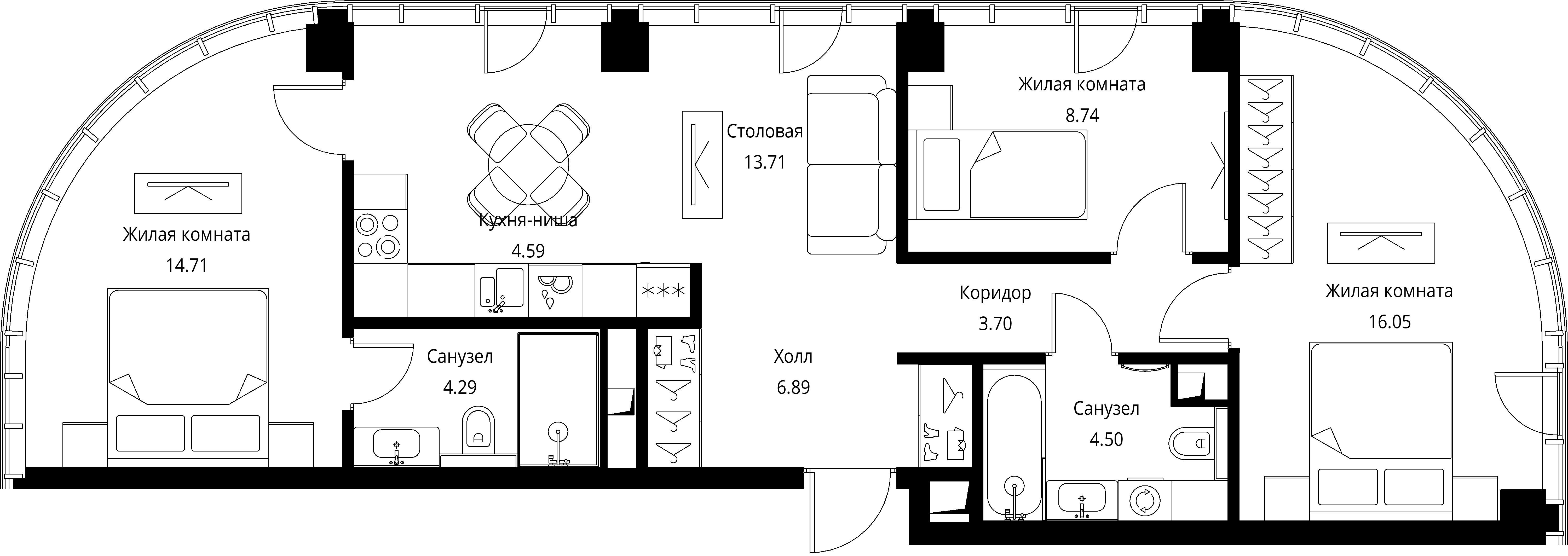 3-комнатная, 77,18 м² — 31 467 814 ₽