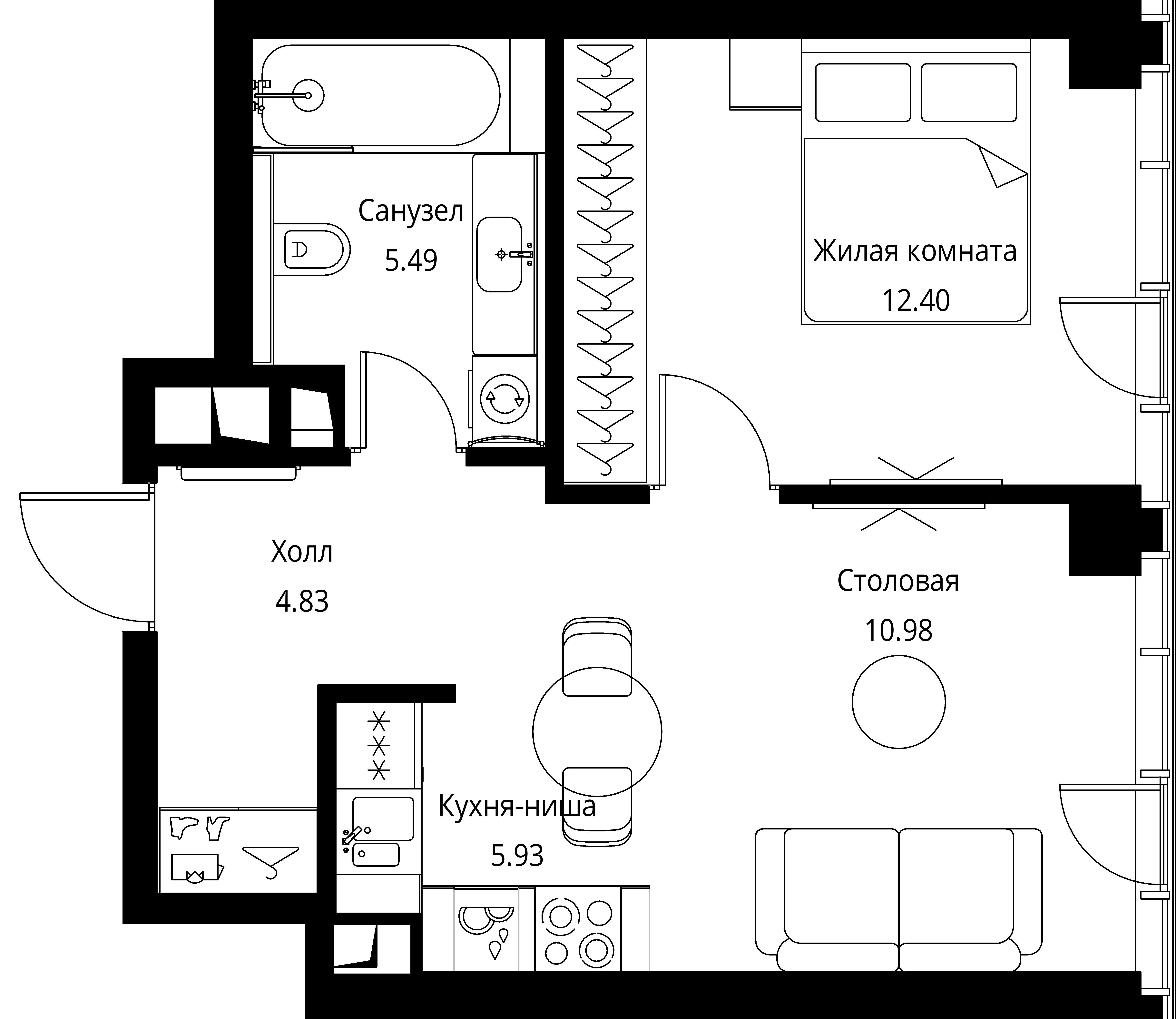 1-комнатная, 39,63 м² — 21 193 937 ₽
