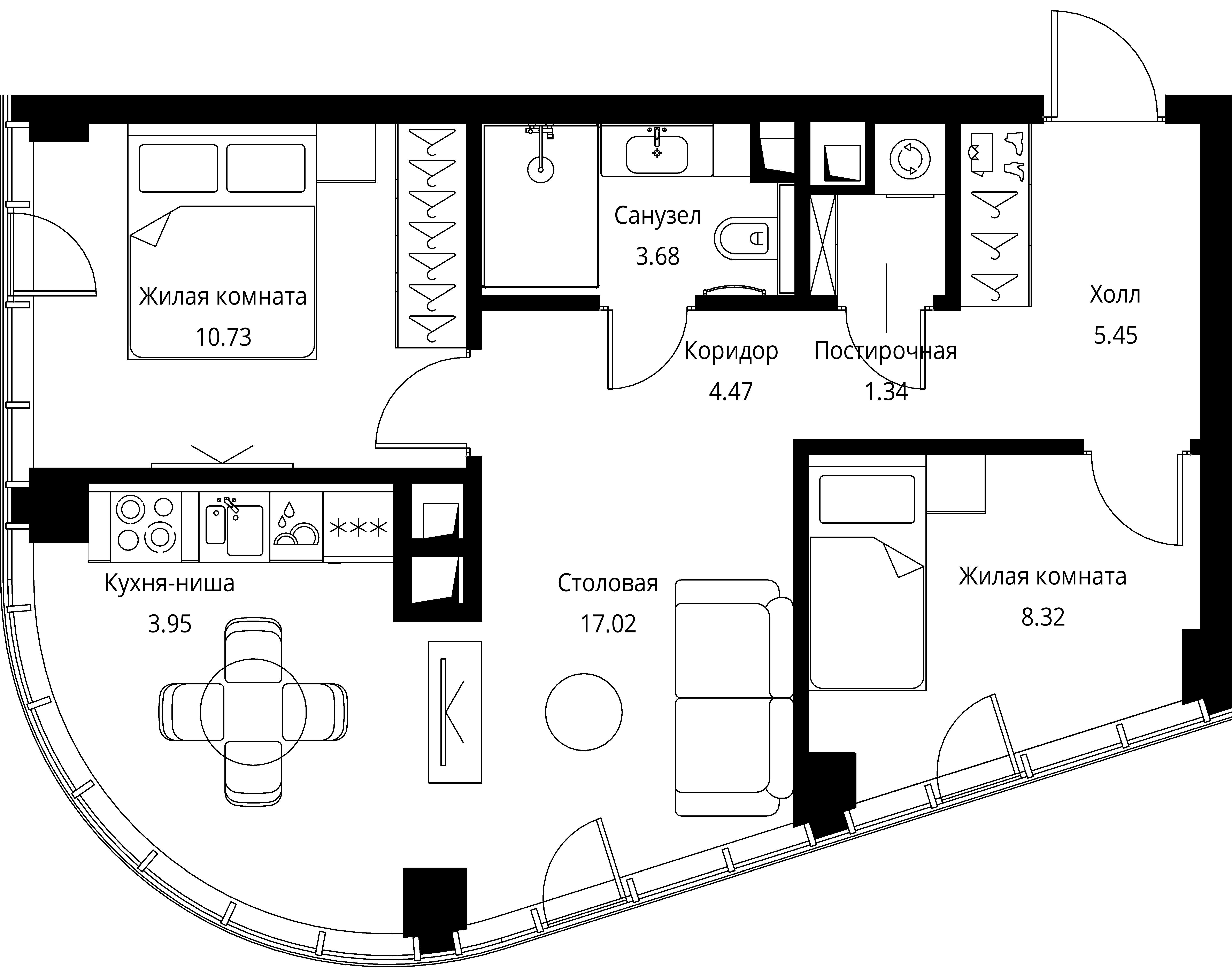 2-комнатная, 54,96 м² — 28 678 386 ₽