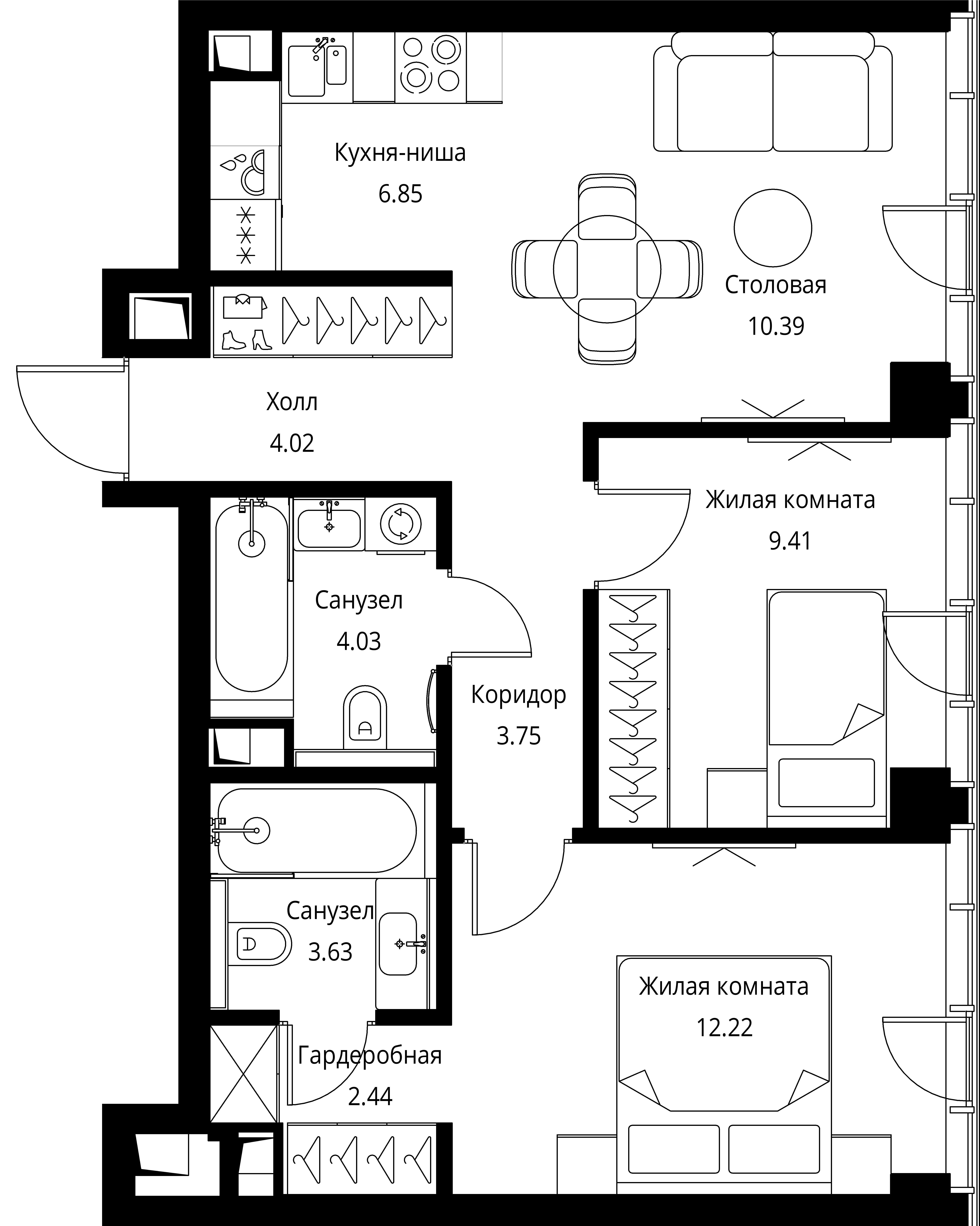 2-комнатная, 56,74 м² — 28 593 947 ₽