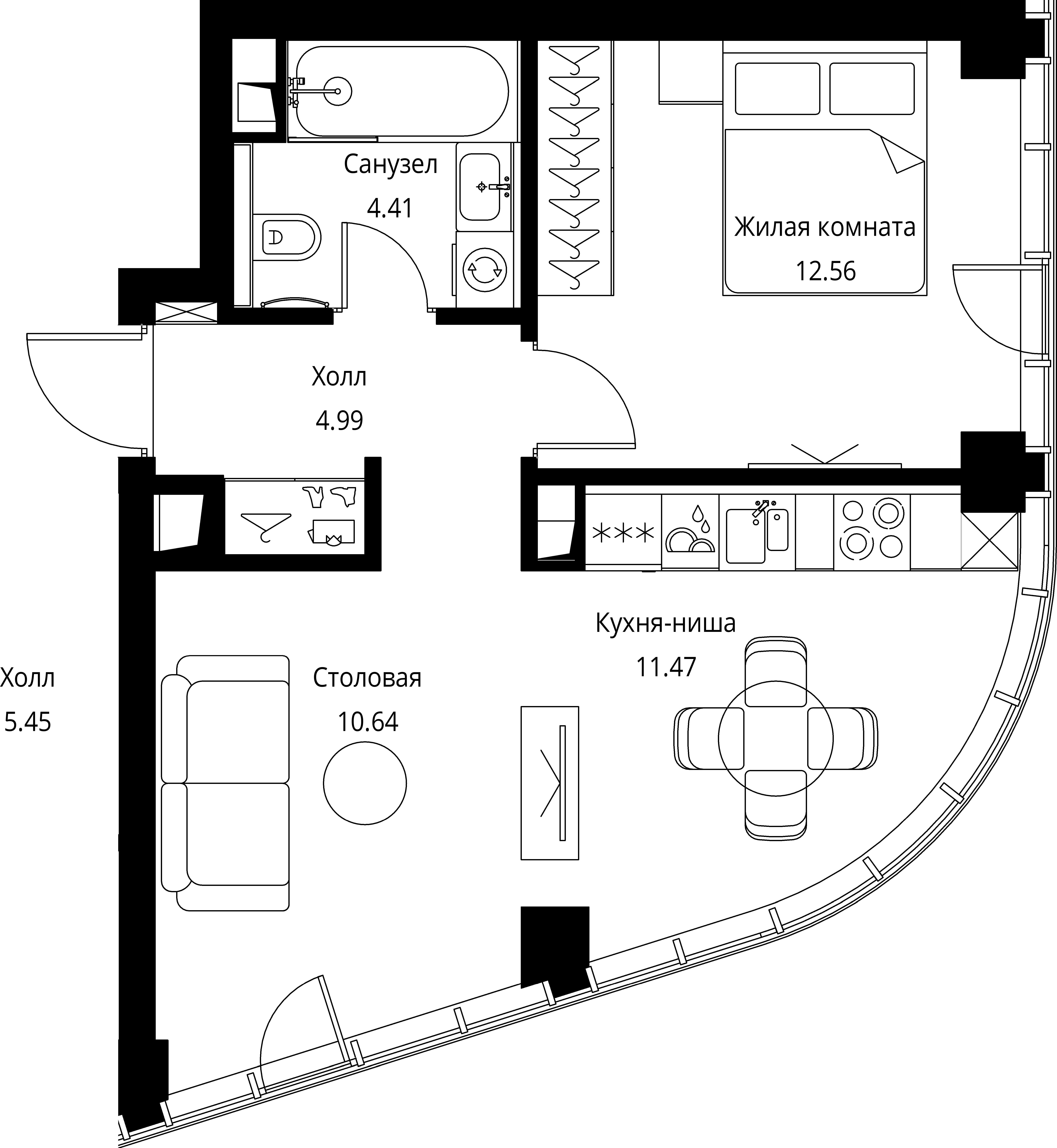 1-комнатная, 44,07 м² — 24 977 694 ₽
