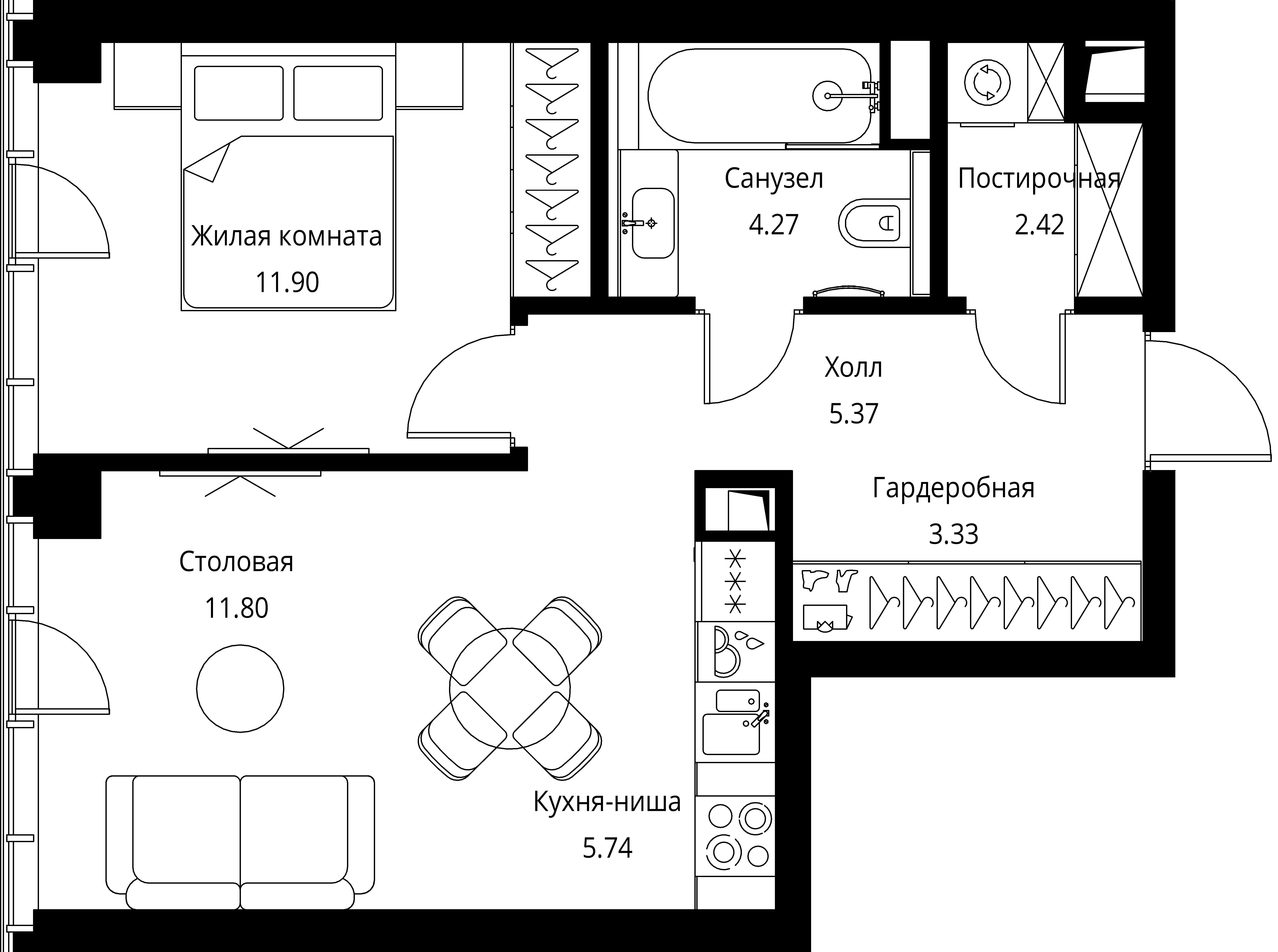 1-комнатная, 44,83 м² — 23 844 512 ₽