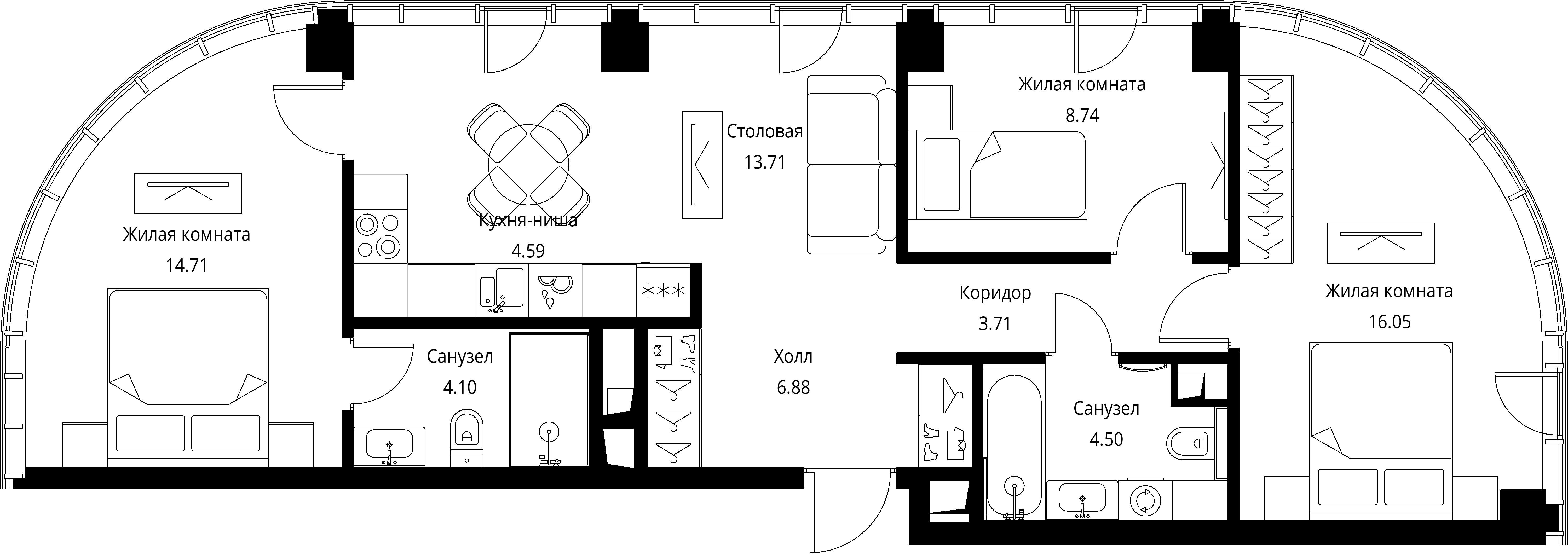 3-комнатная, 76,98 м² — 32 676 855 ₽