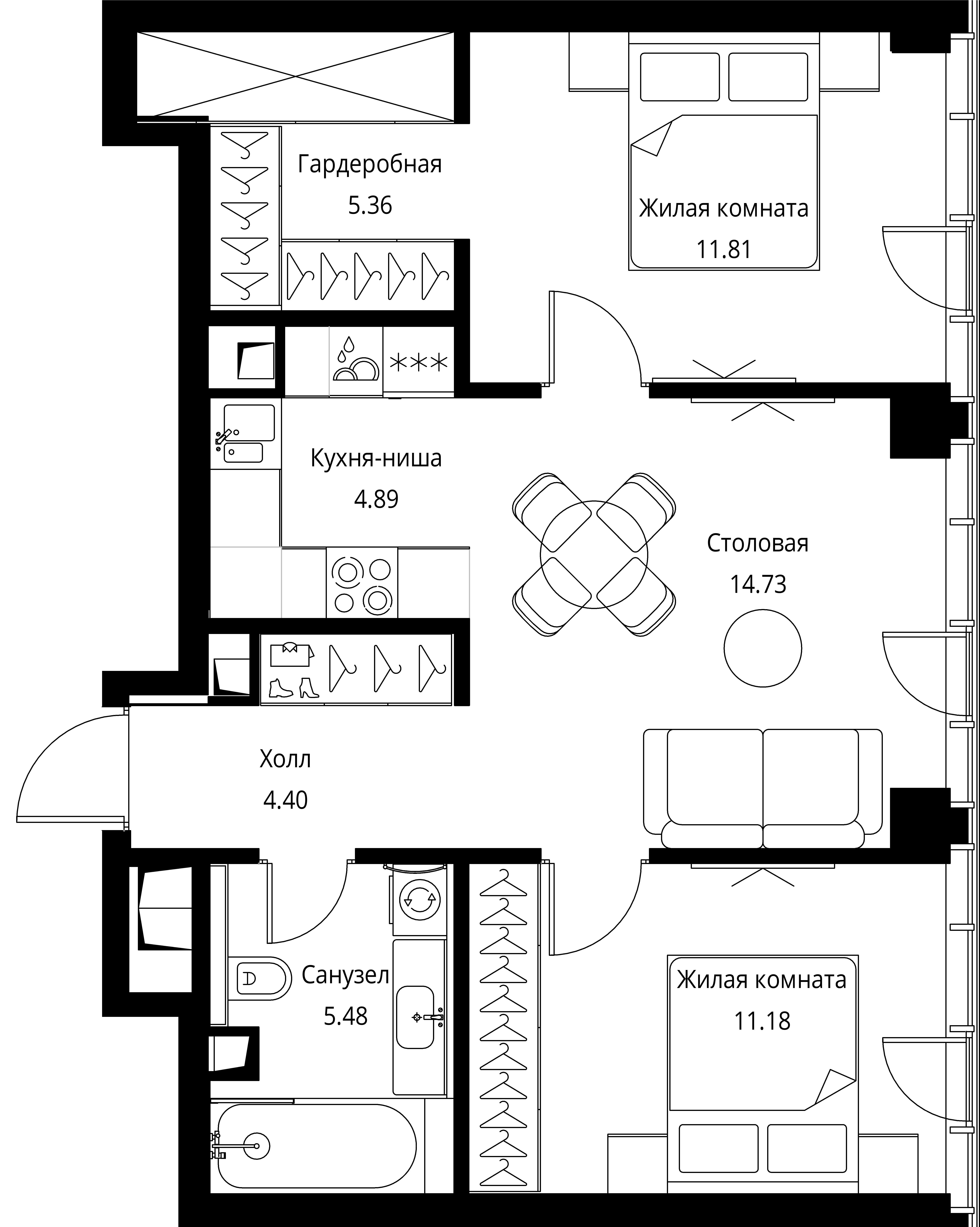 2-комнатная, 57,85 м² — 29 532 725 ₽