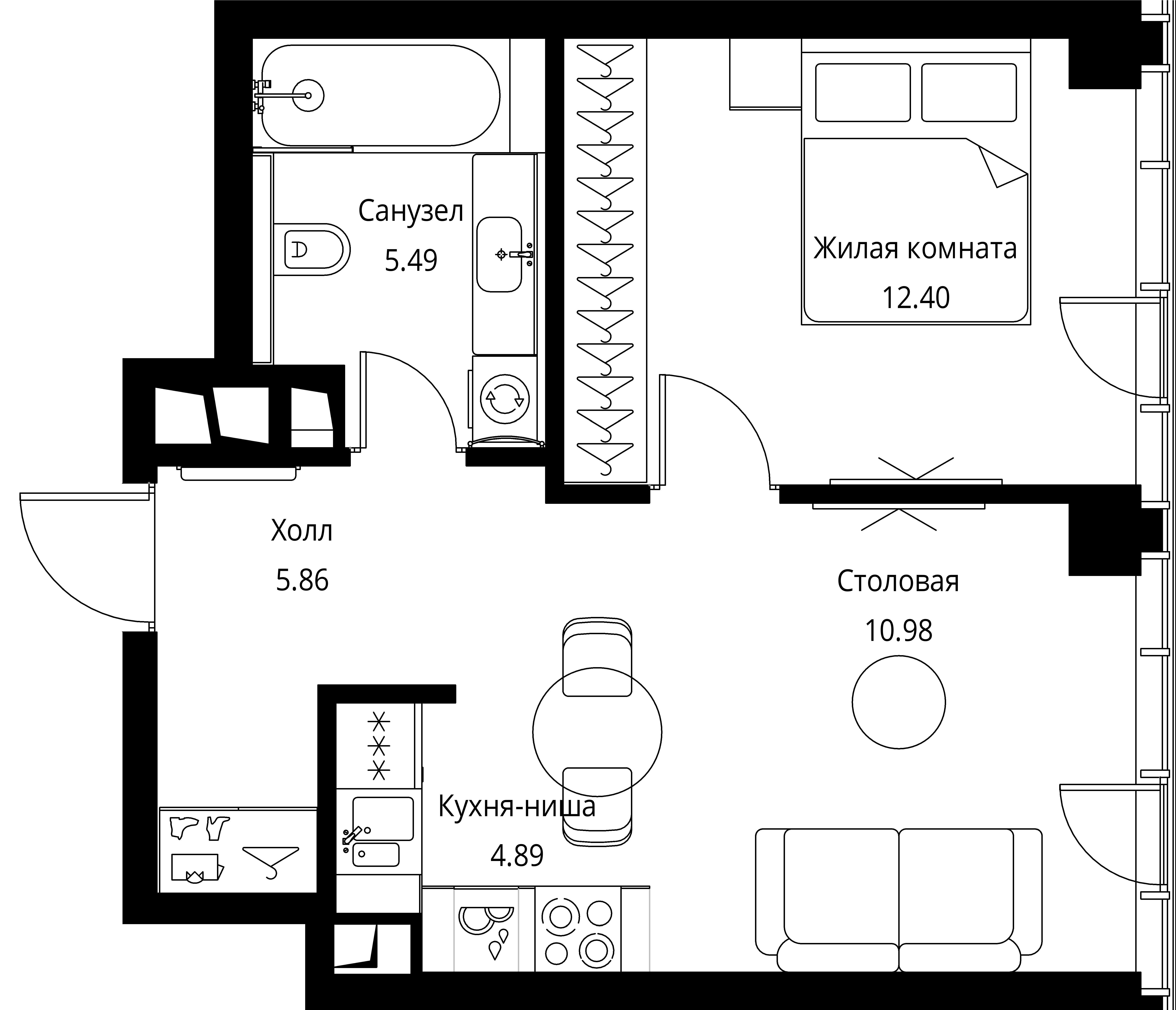 1-комнатная, 39,62 м² — 22 934 369 ₽