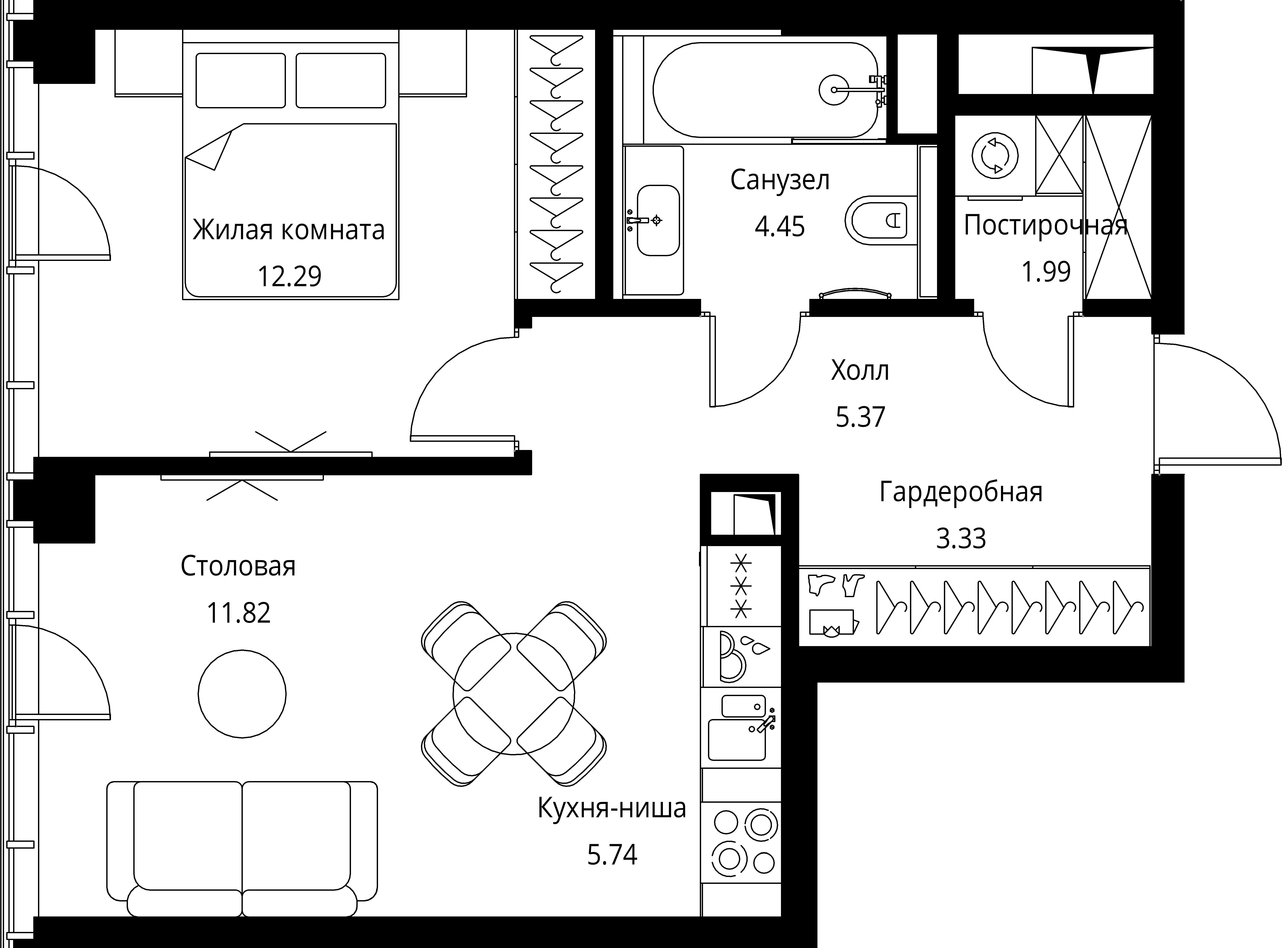 1-комнатная, 44,99 м² — 24 442 878 ₽