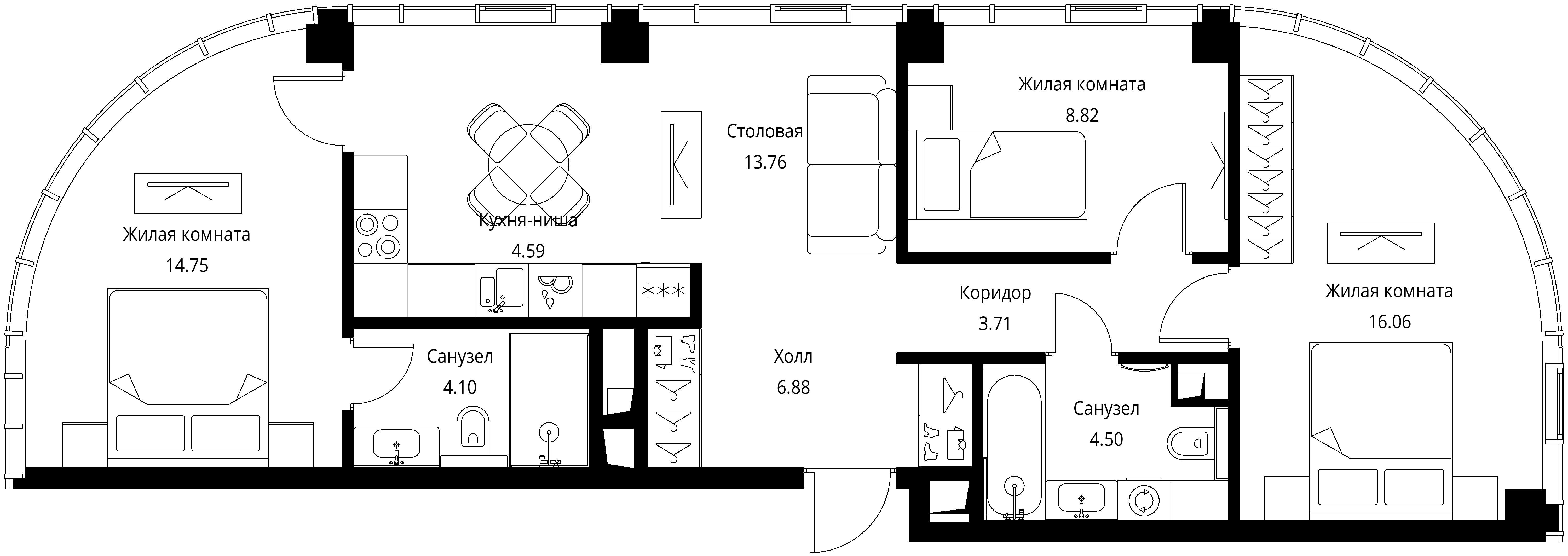 3-комнатная, 77,16 м² — 33 402 841 ₽