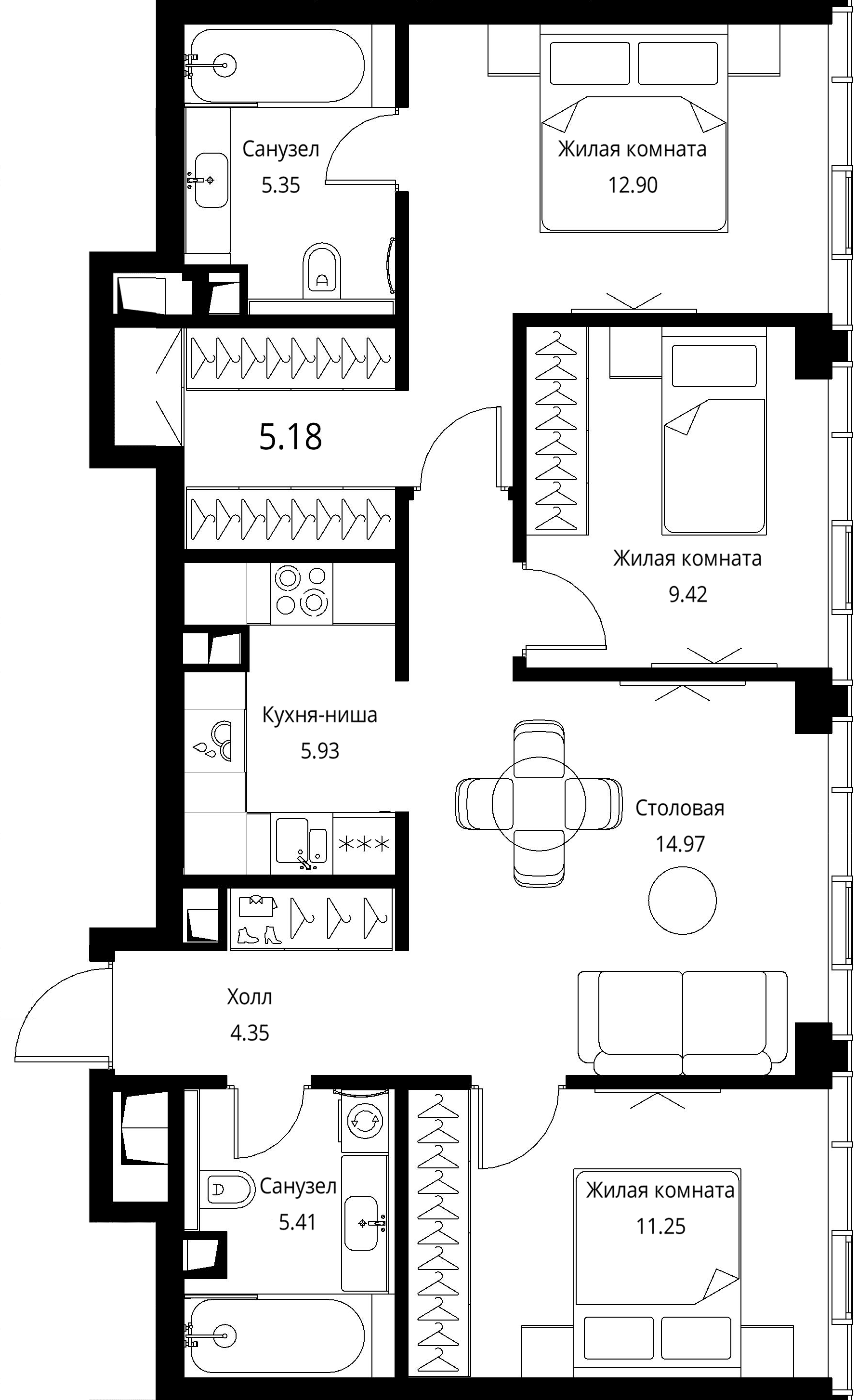 3-комнатная, 76,49 м² — 37 050 019 ₽