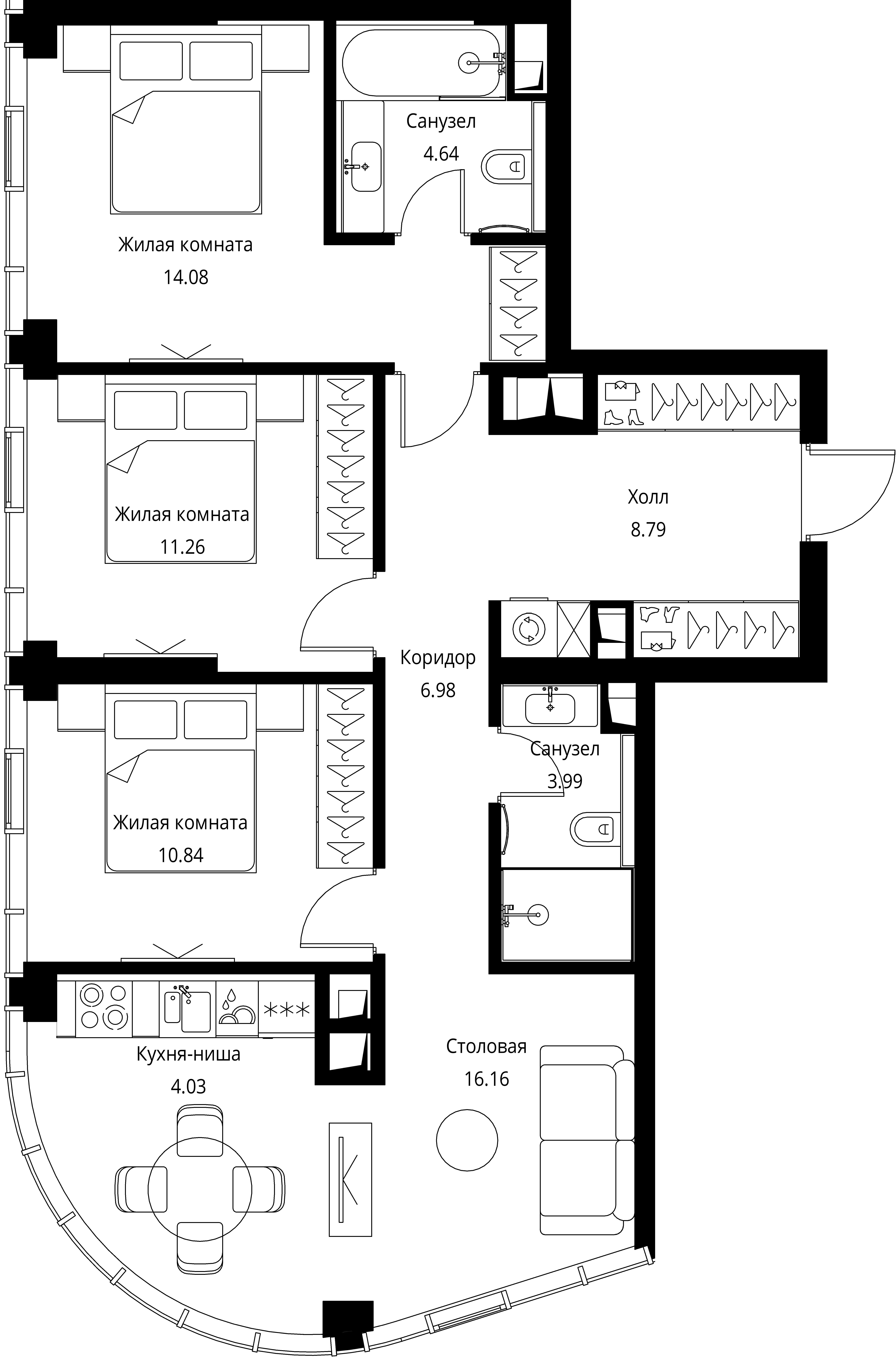 3-комнатная, 80,77 м² — 42 892 431 ₽