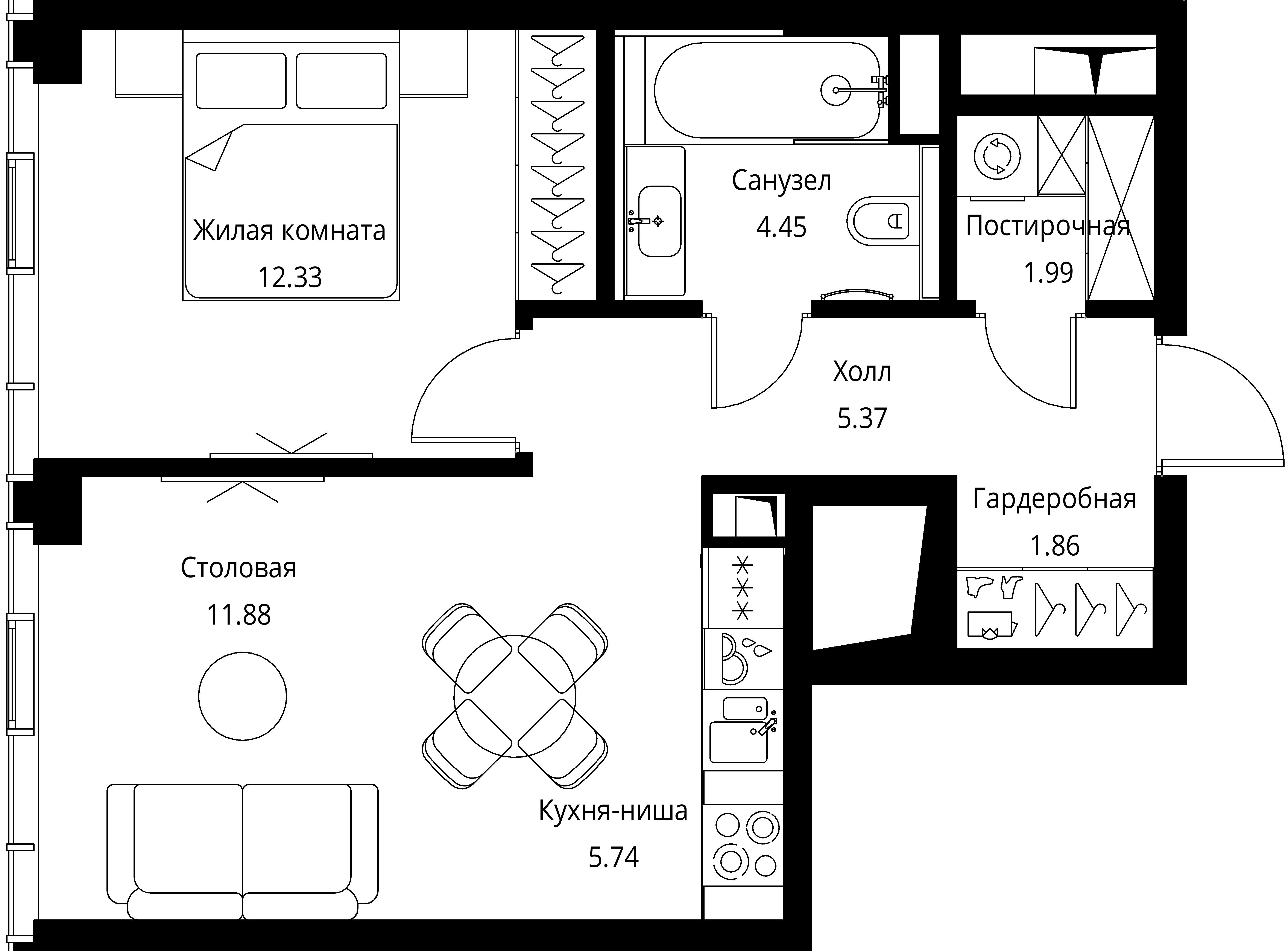 1-комнатная, 43,62 м² — 24 073 712 ₽