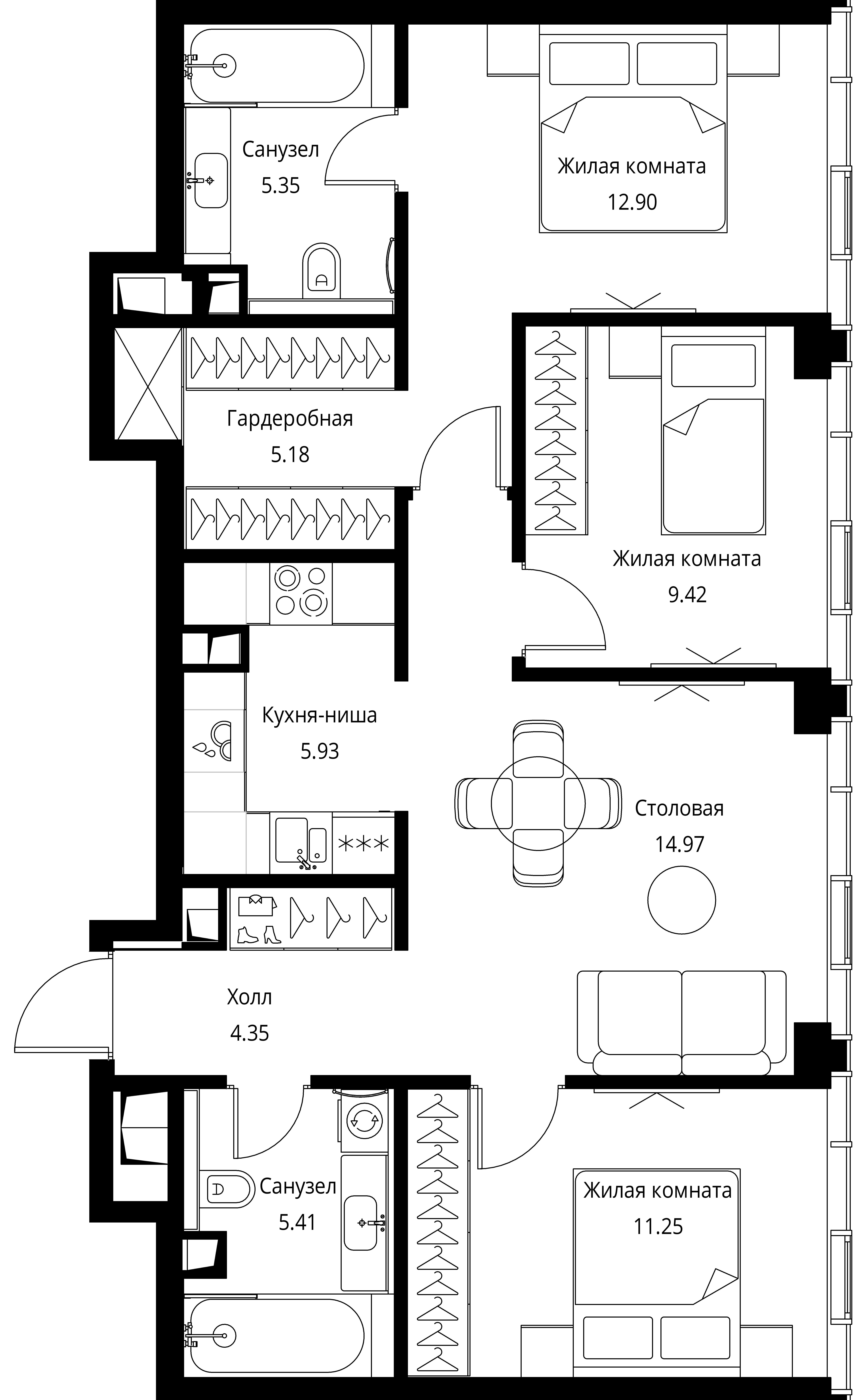 3-комнатная, 76,49 м² — 37 156 860 ₽