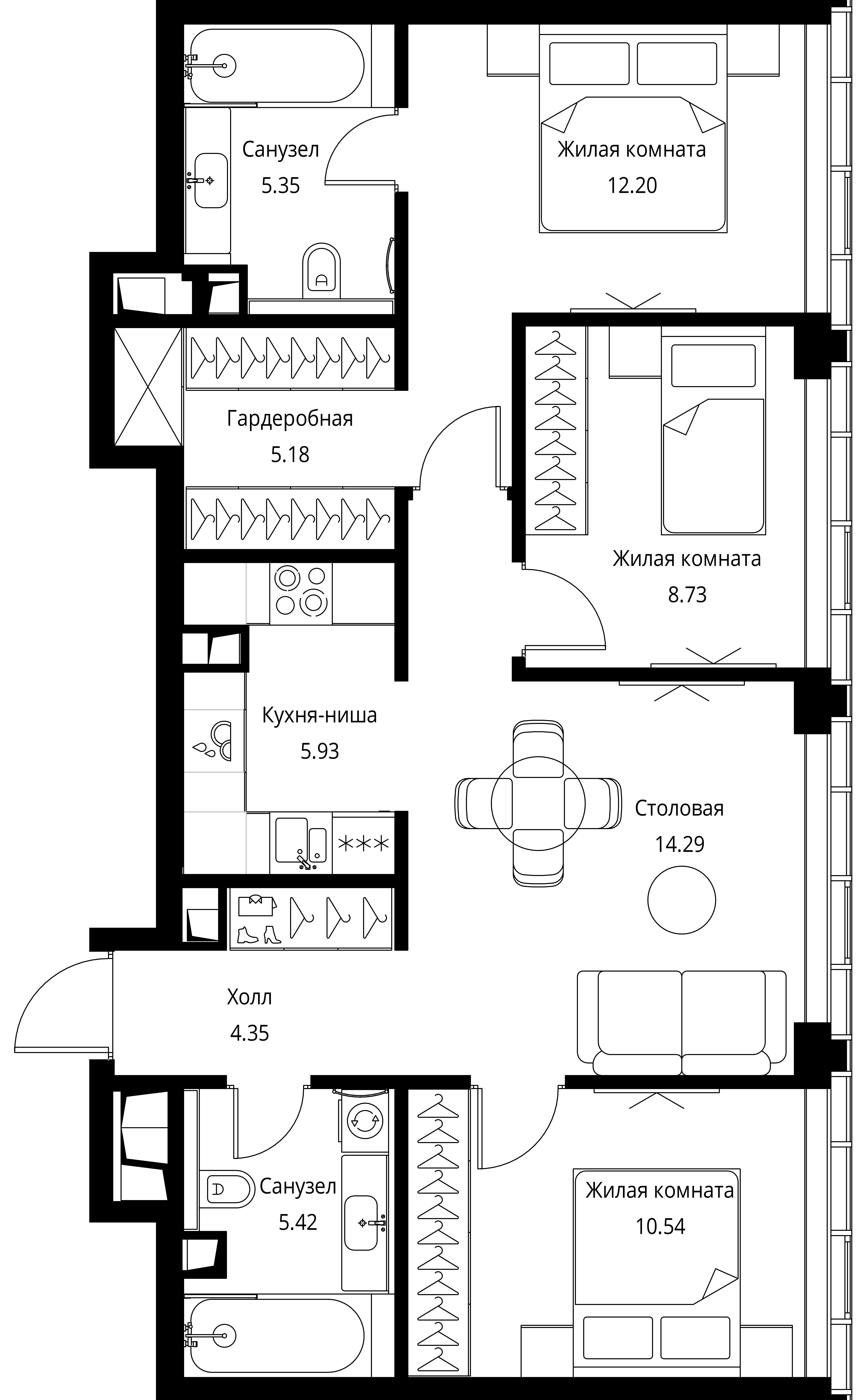 3-комнатная, 73,72 м² — 35 914 371 ₽