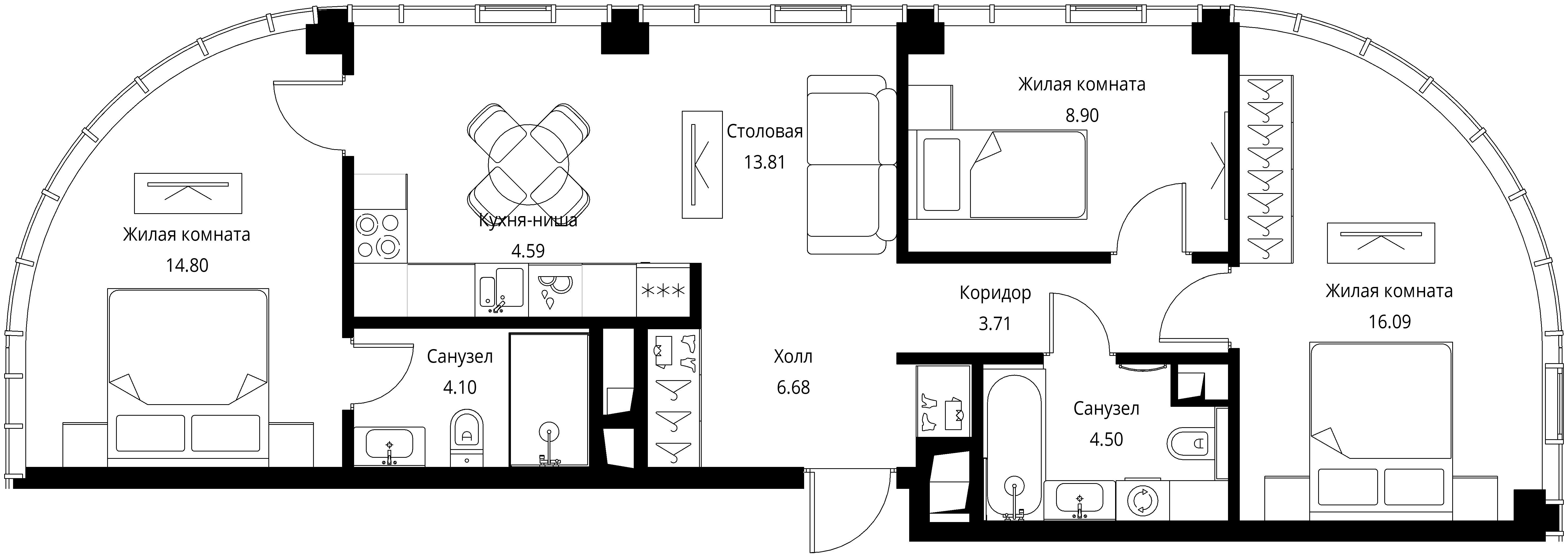 3-комнатная, 77,17 м² — 33 768 256 ₽