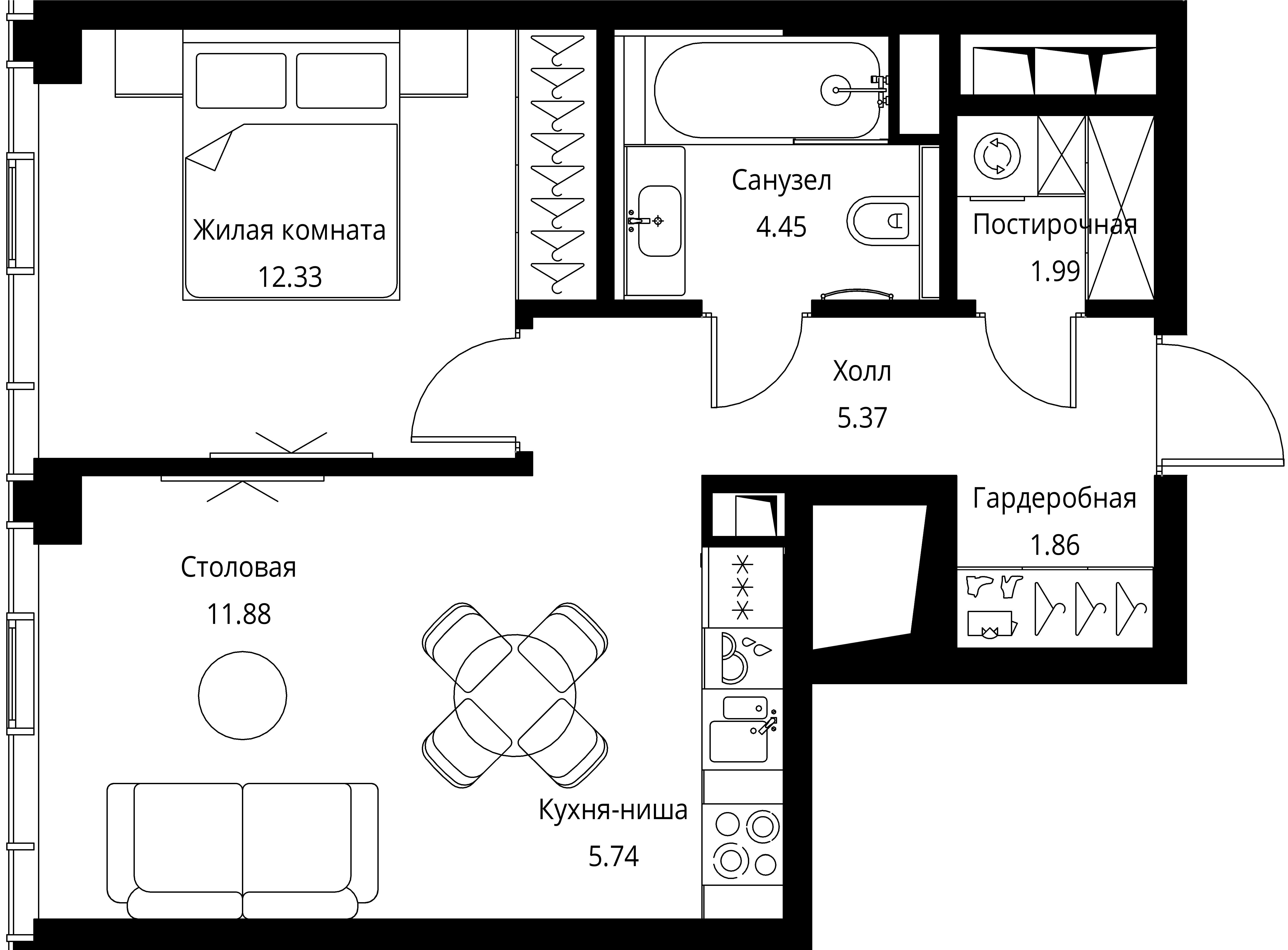 1-комнатная, 43,62 м² — 24 231 961 ₽