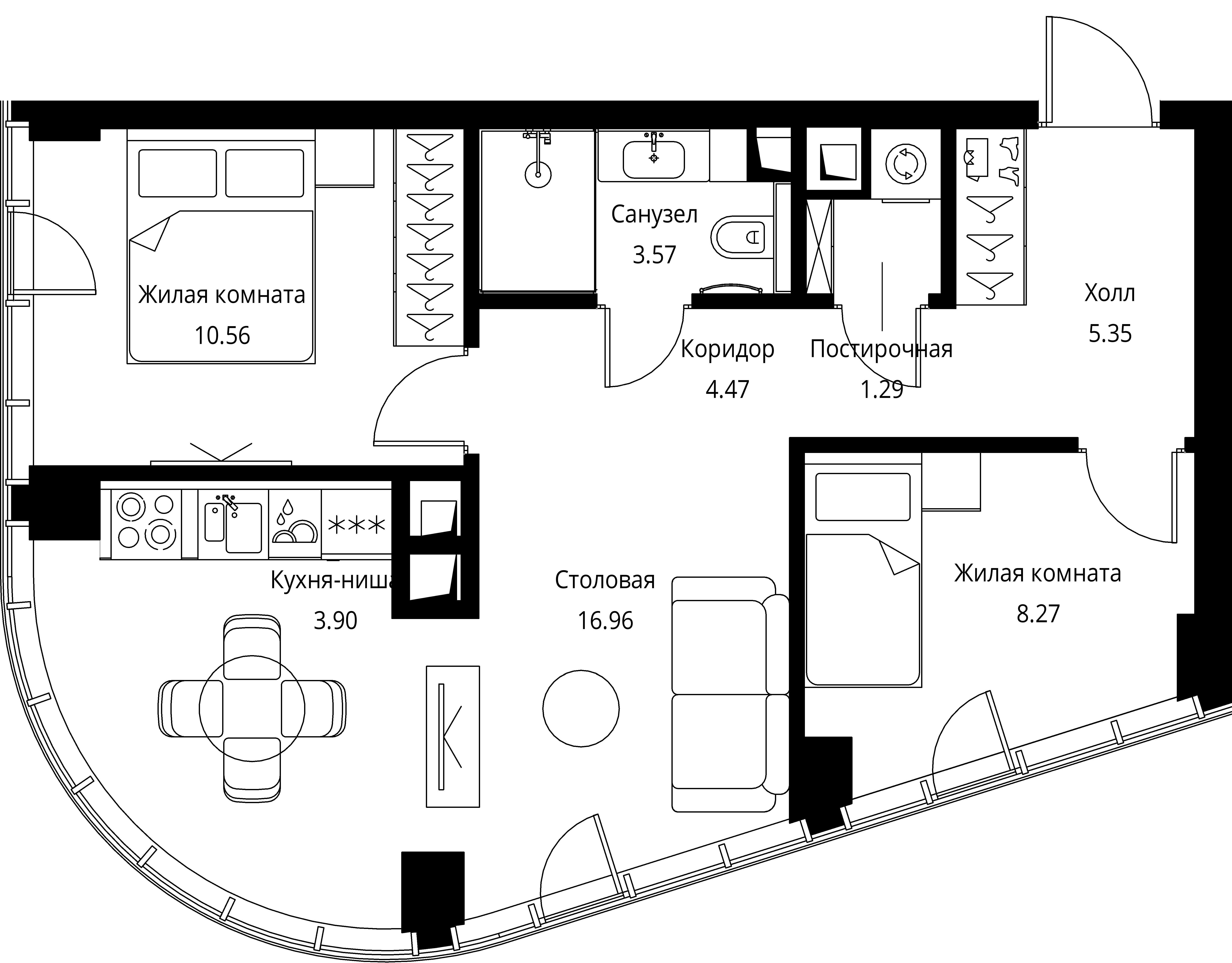 2-комнатная, 54,37 м² — 27 525 840 ₽