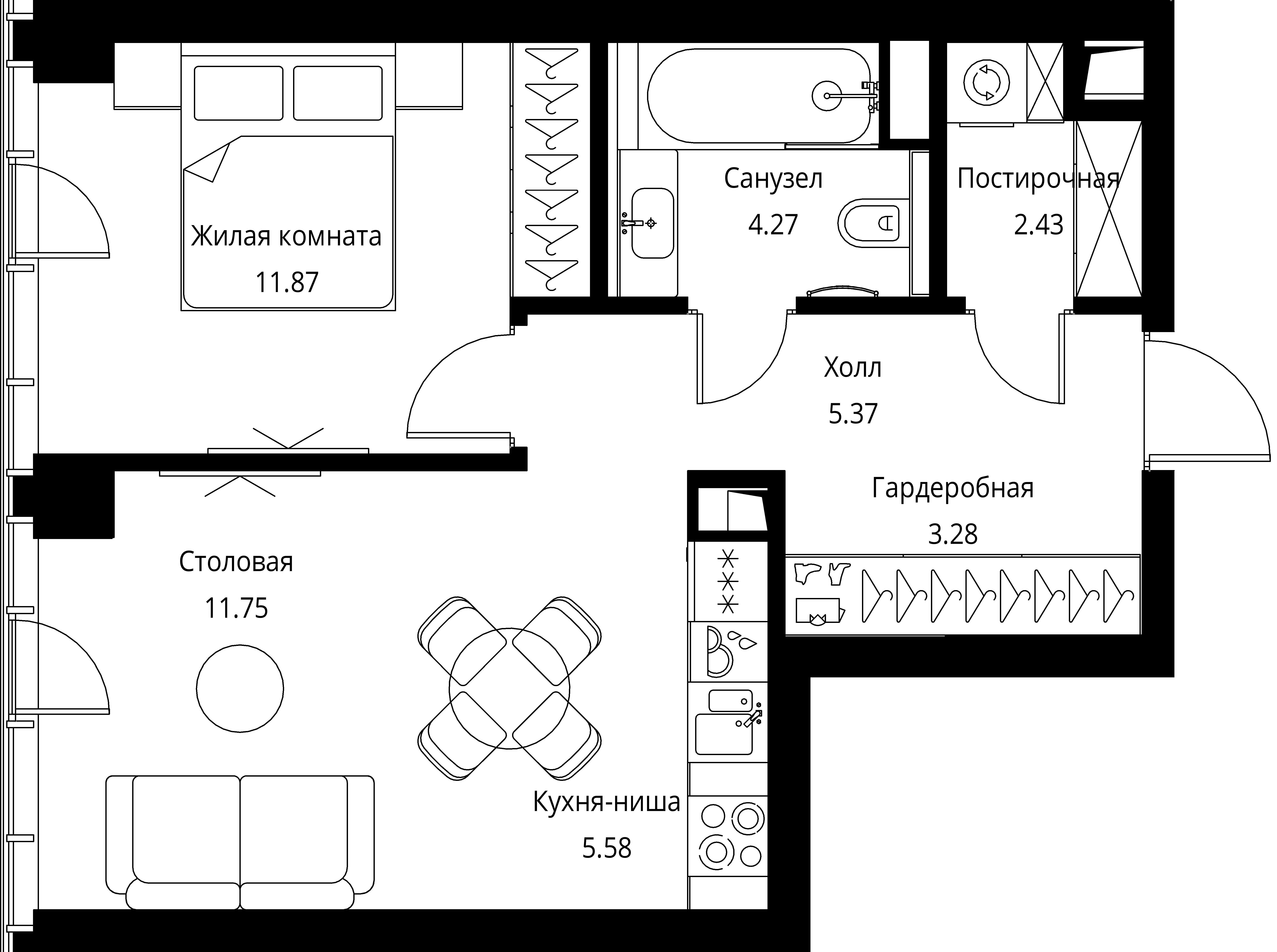 1-комнатная, 44,55 м² — 22 556 404 ₽