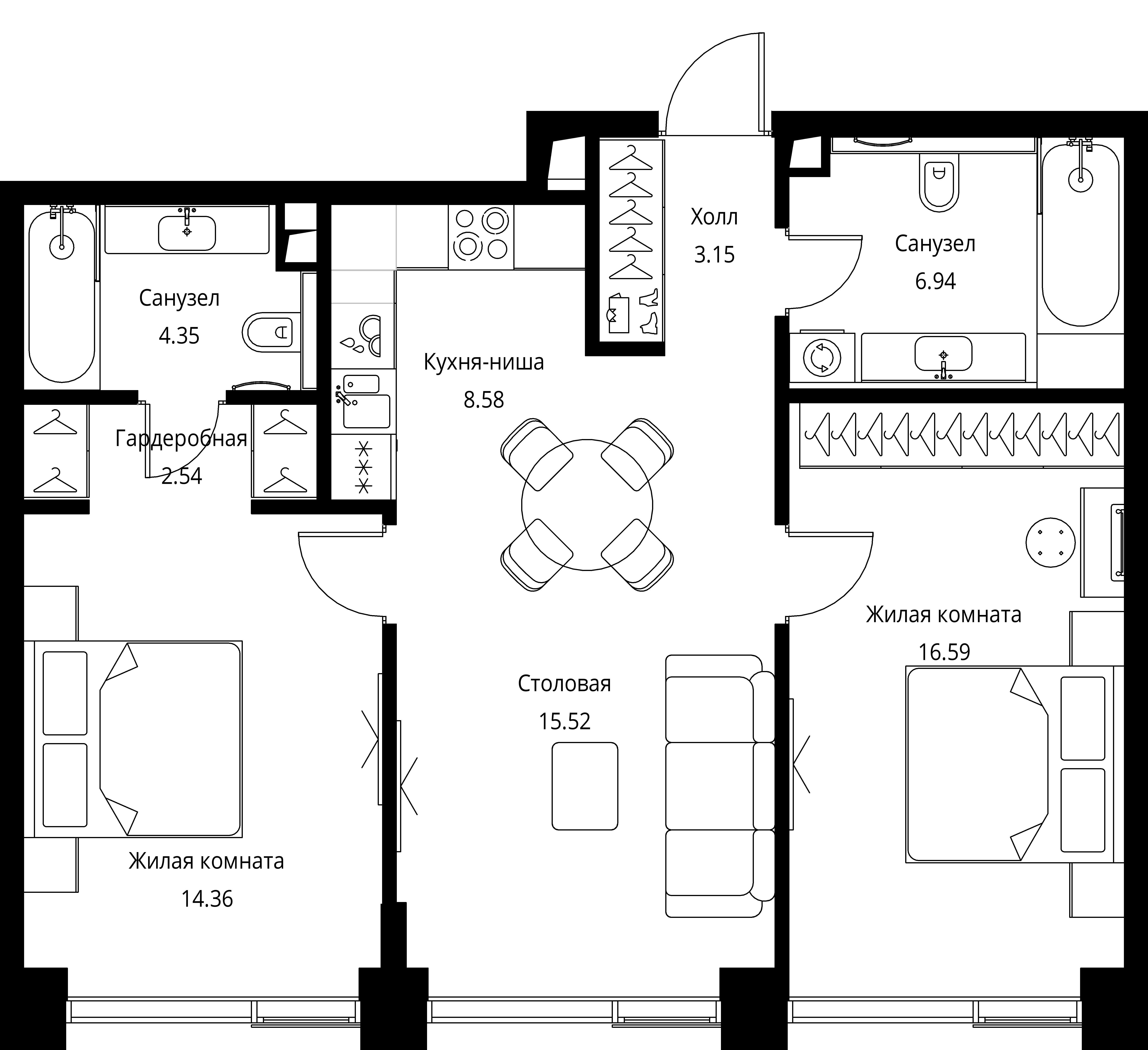 2-комнатная, 72,02 м² — 32 340 098 ₽