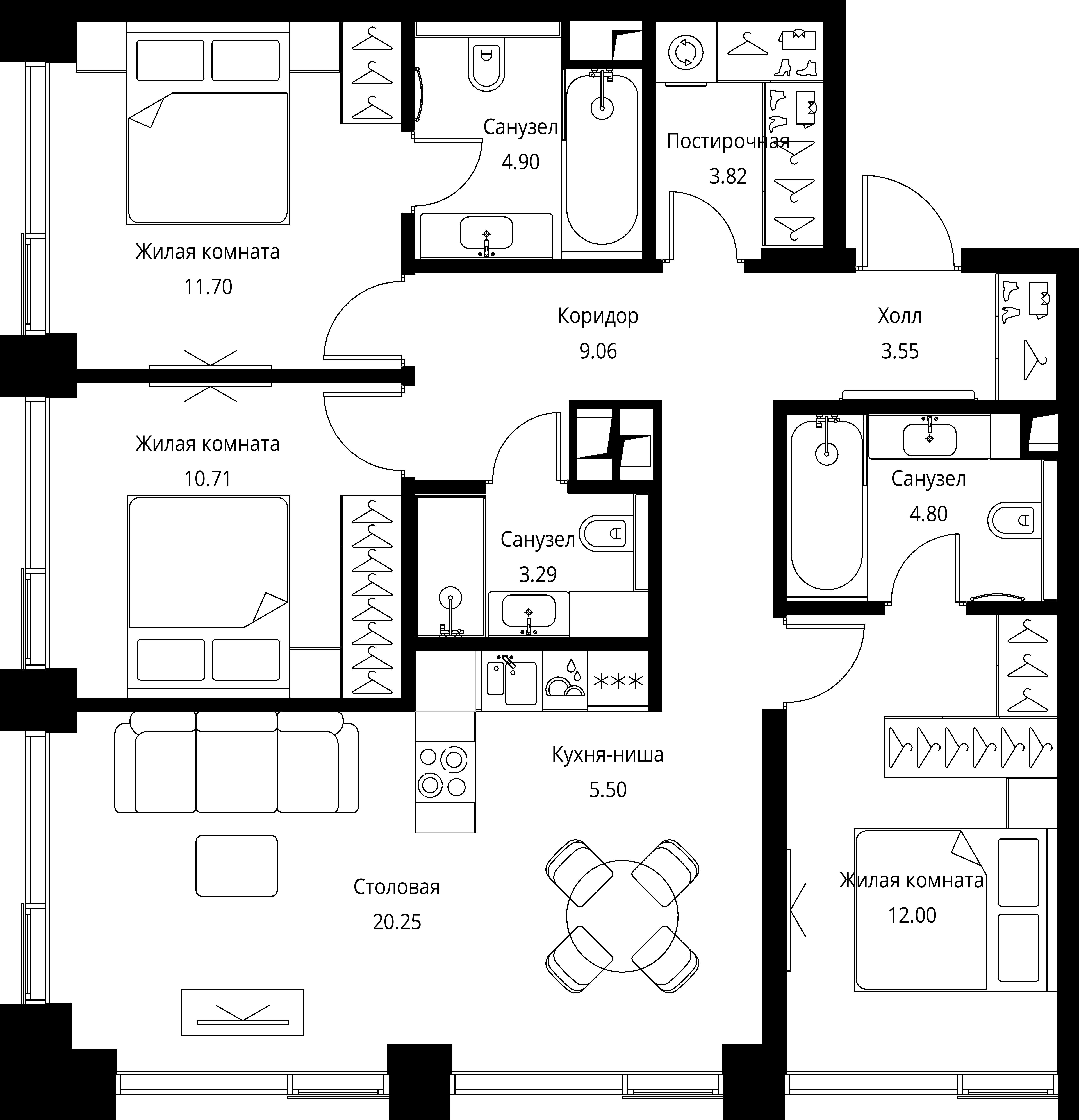 3-комнатная, 89,58 м² — 39 453 907 ₽