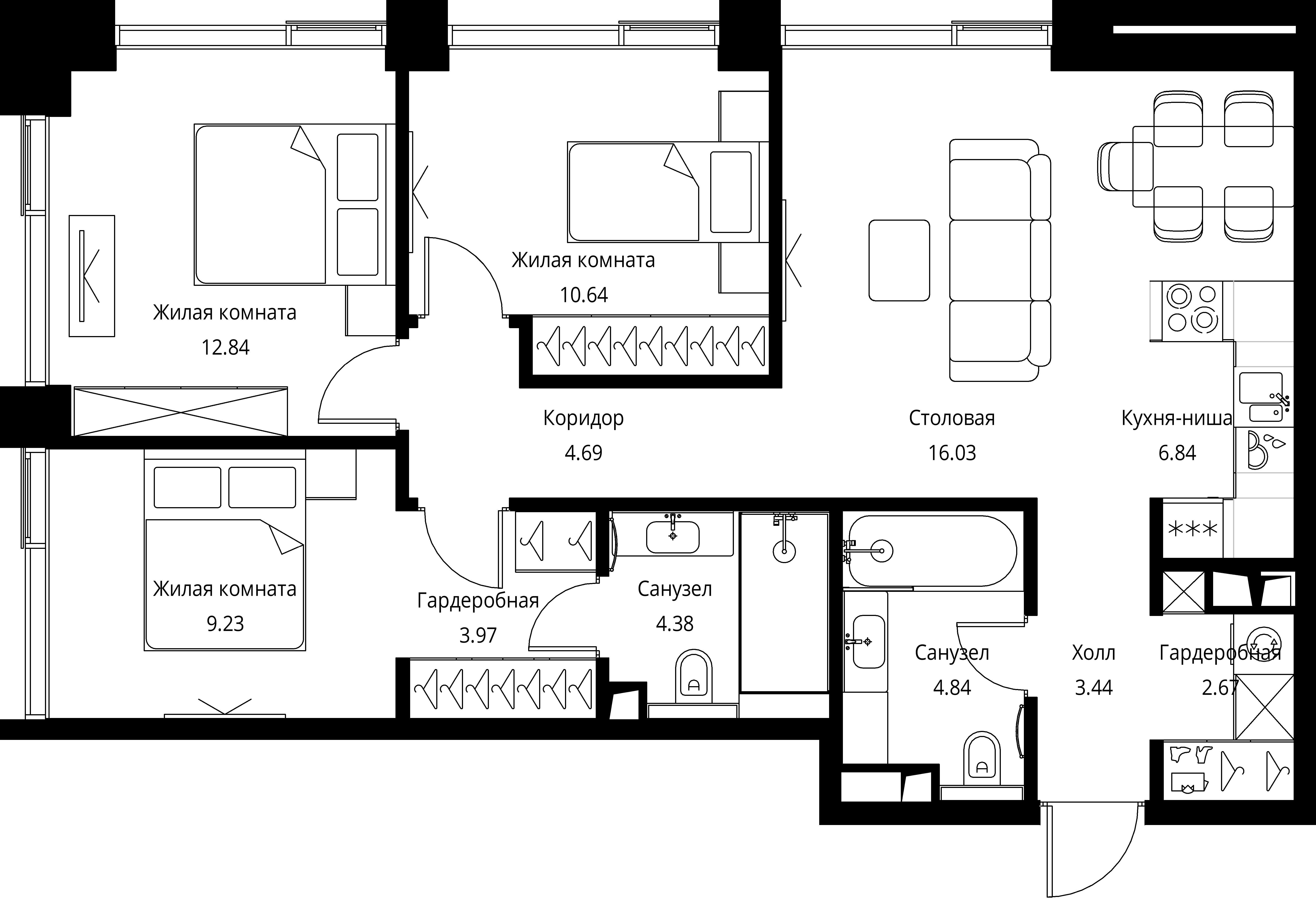 3-комнатная, 79,57 м² — 35 076 548 ₽