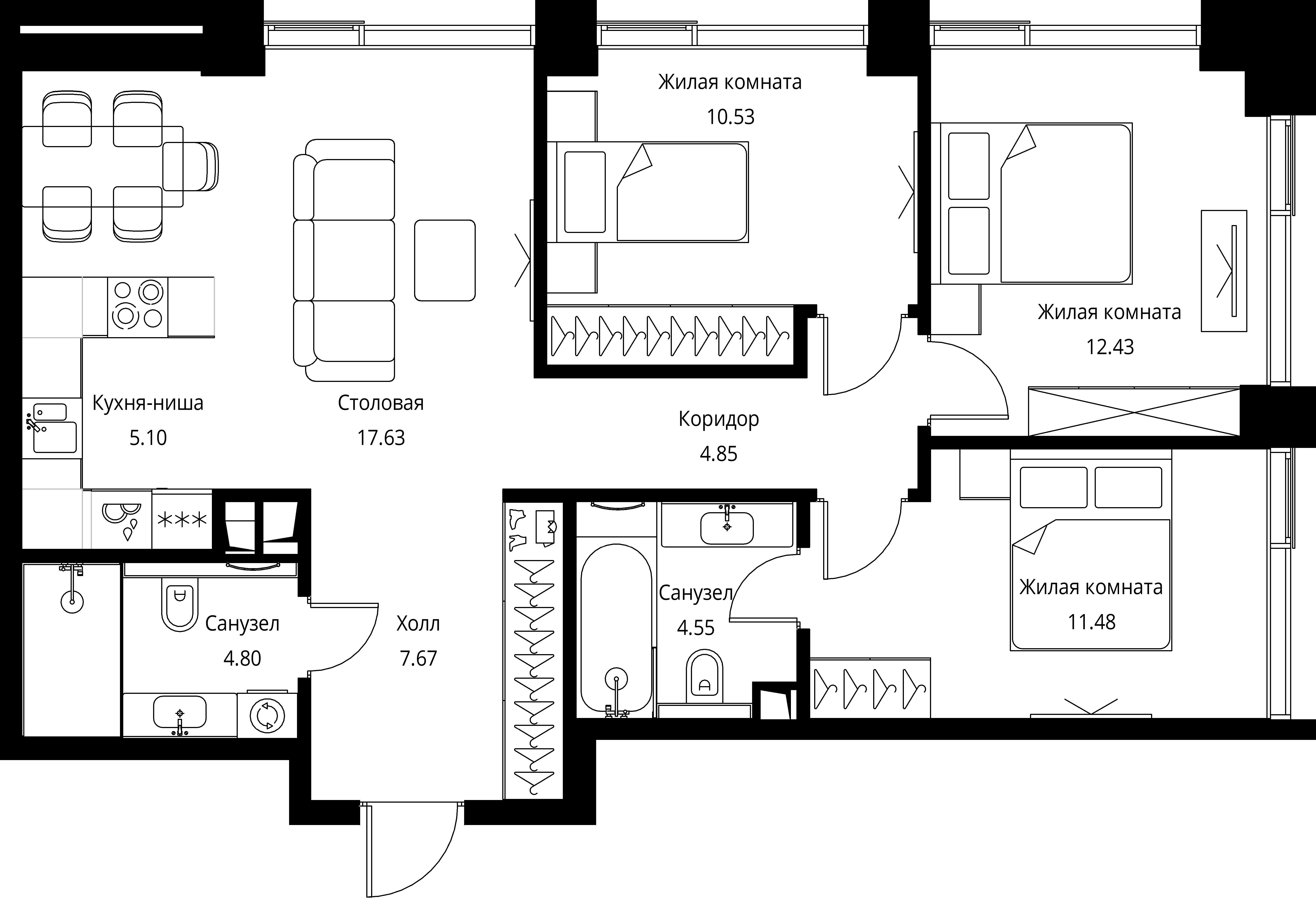 3-комнатная, 79,03 м² — 34 307 966 ₽