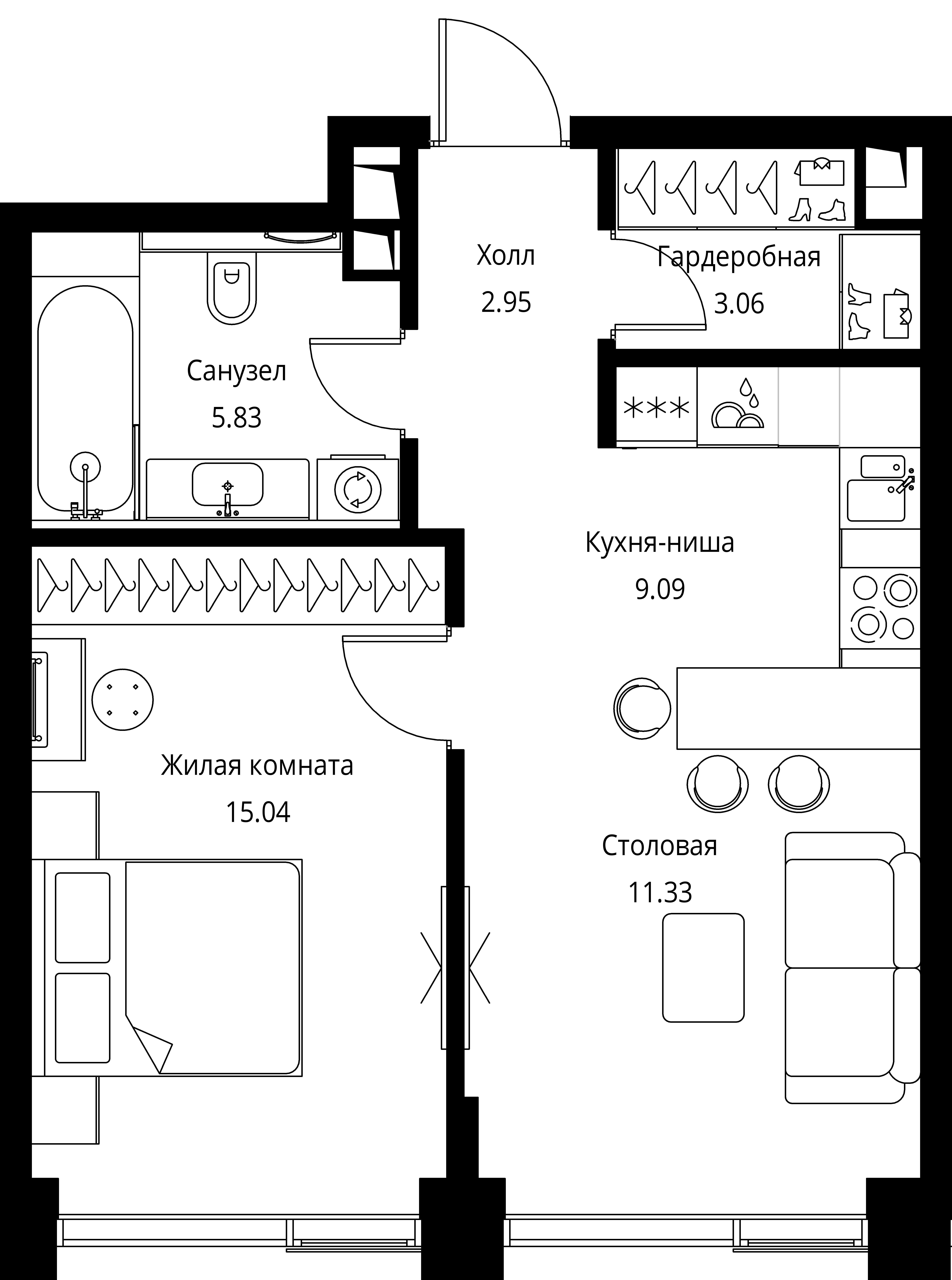 1-комнатная, 47,3 м² — 23 638 993 ₽