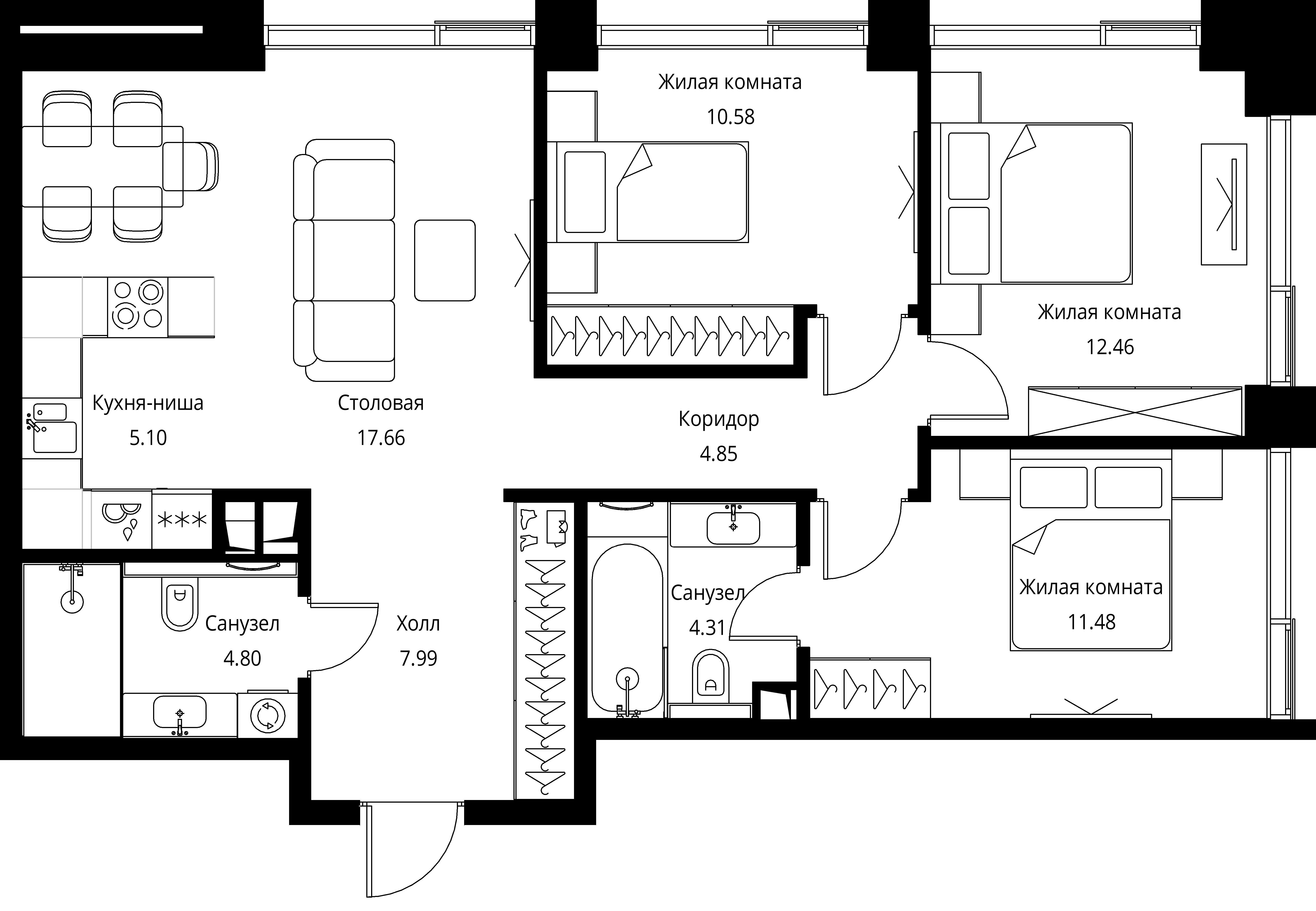 3-комнатная, 79,22 м² — 35 251 584 ₽