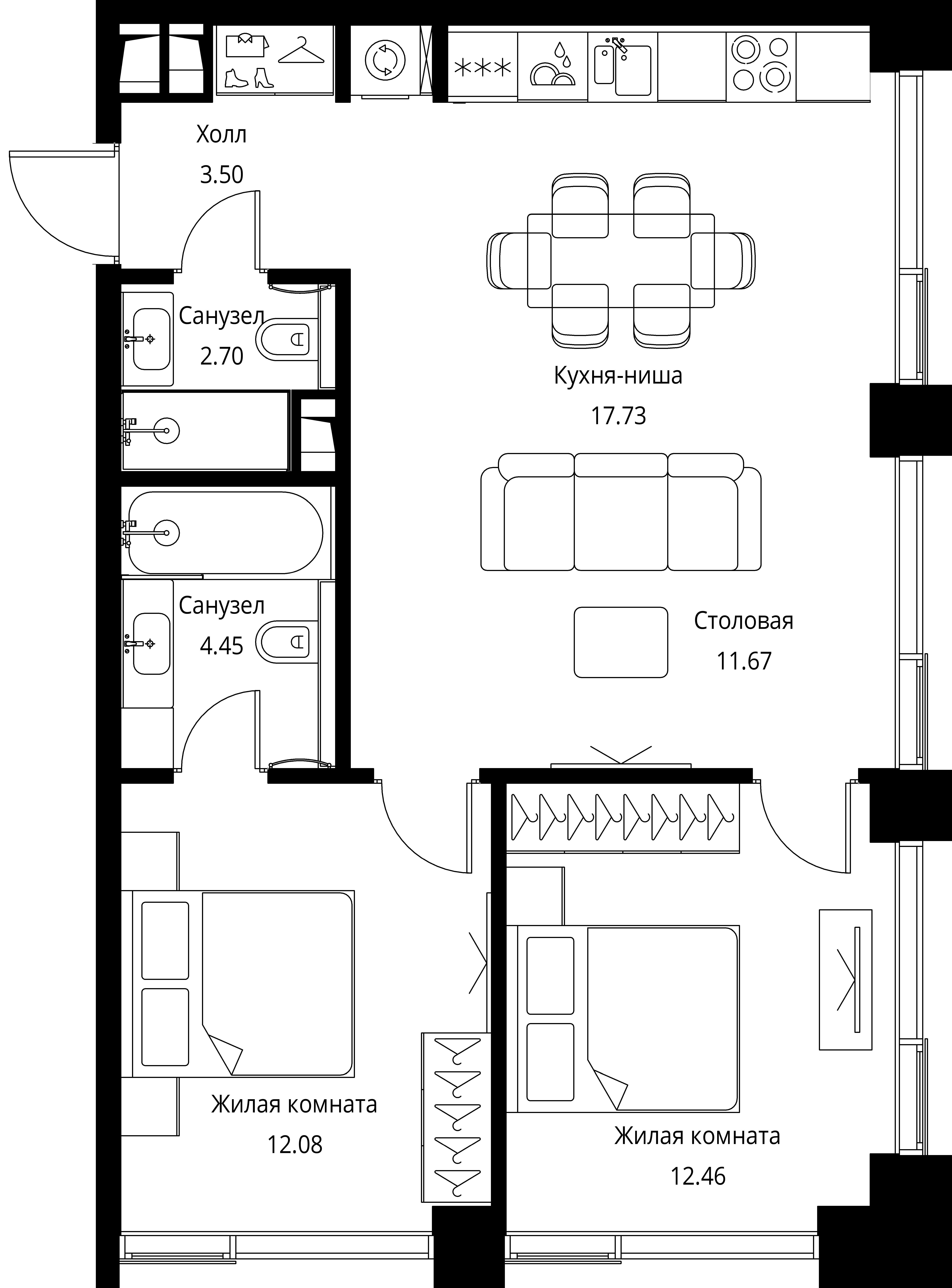 2-комнатная, 64,59 м² — 30 113 834 ₽