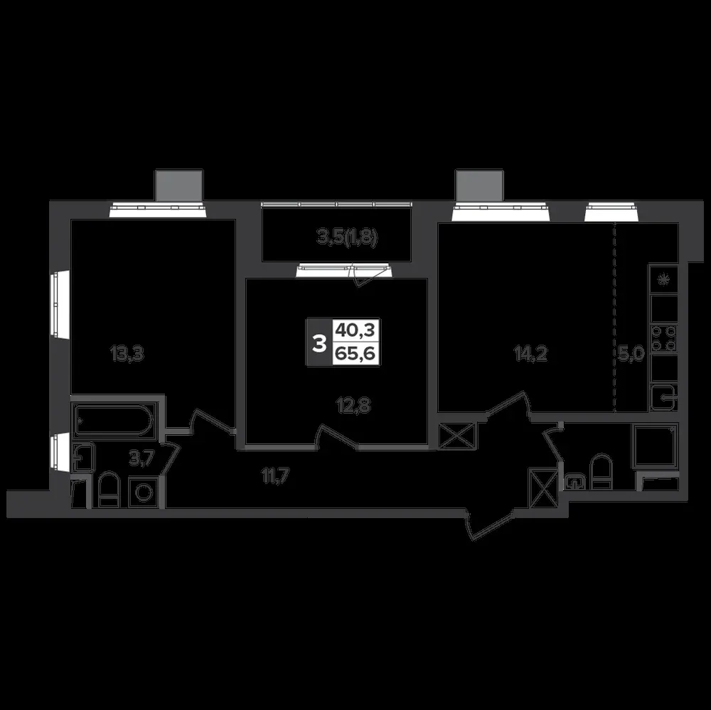 3-комнатная, 65 м² — 14 945 125 ₽