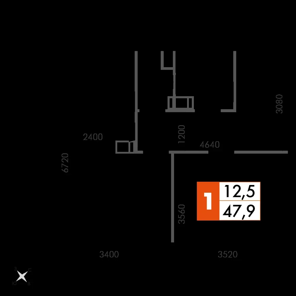 1-комнатная, 47,9 м² — 7 064 915 ₽