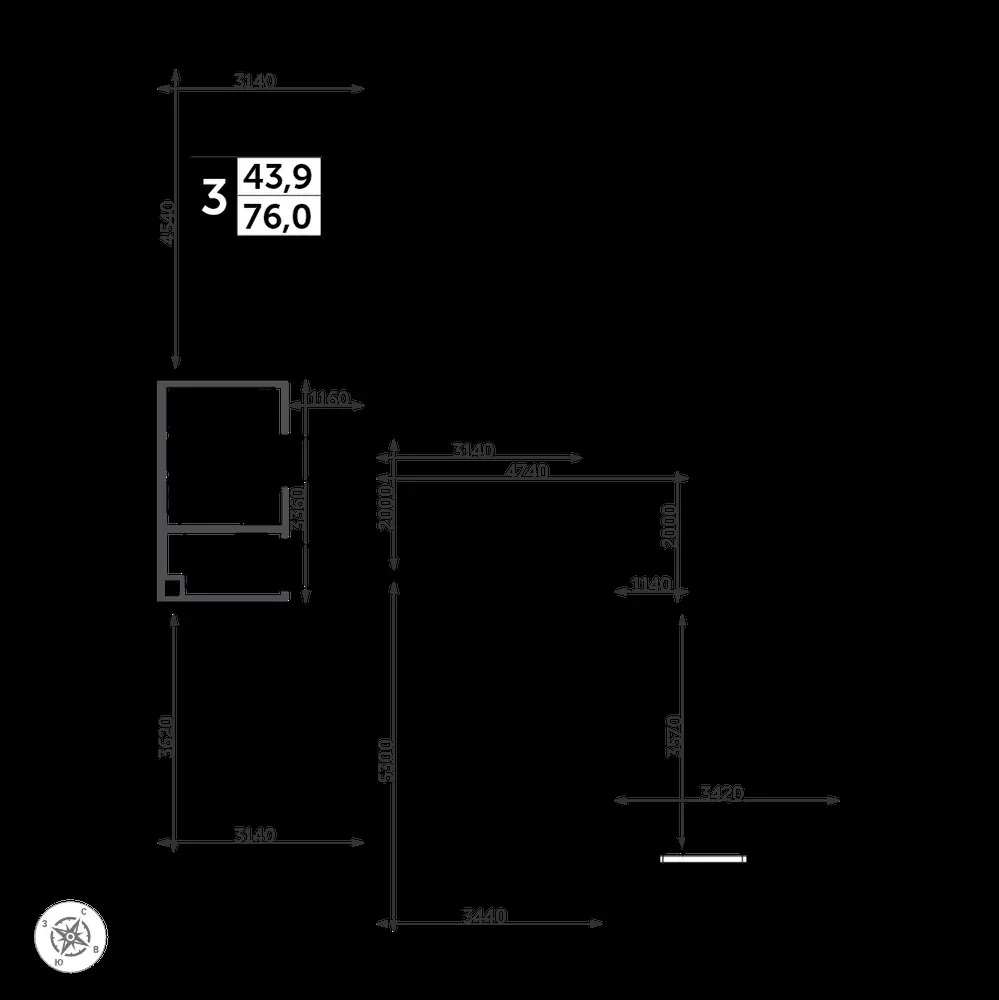 3-комнатная, 76,7 м² — 17 263 636 ₽
