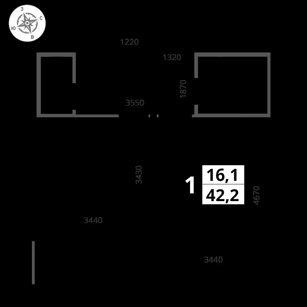1-комнатная, 42 м² — 12 757 794 ₽
