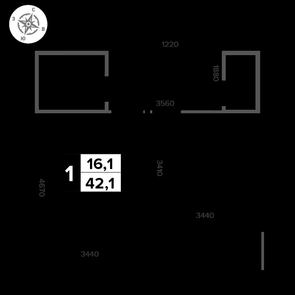 1-комнатная, 42,1 м² — 11 544 241 ₽