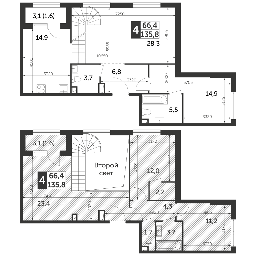 4-комнатная, 135,8 м² — 96 403 198 ₽