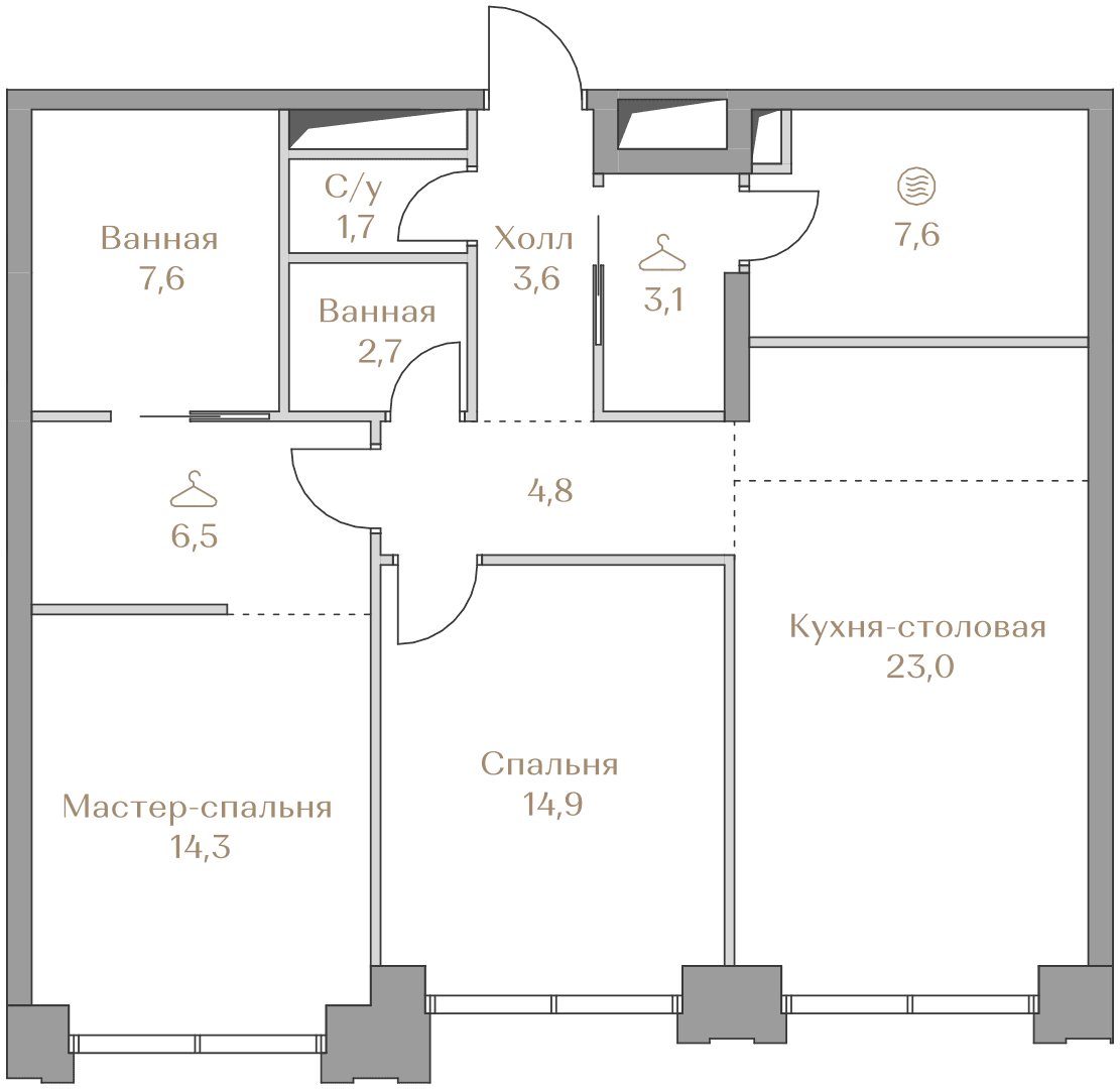 2-комнатная, 89,8 м² — 136 848 000 ₽