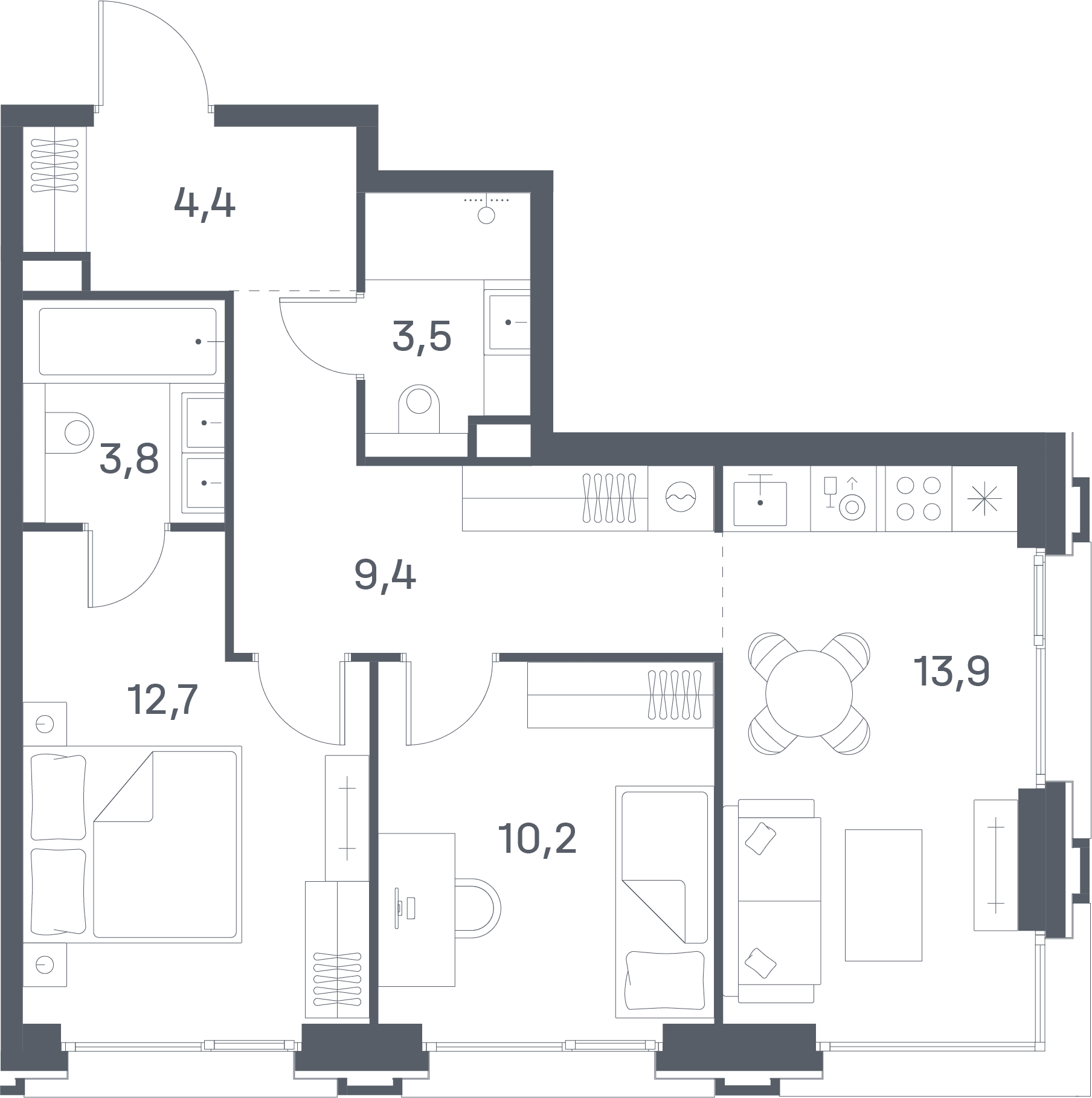 2-комнатная, 57,9 м² — 42 382 800 ₽