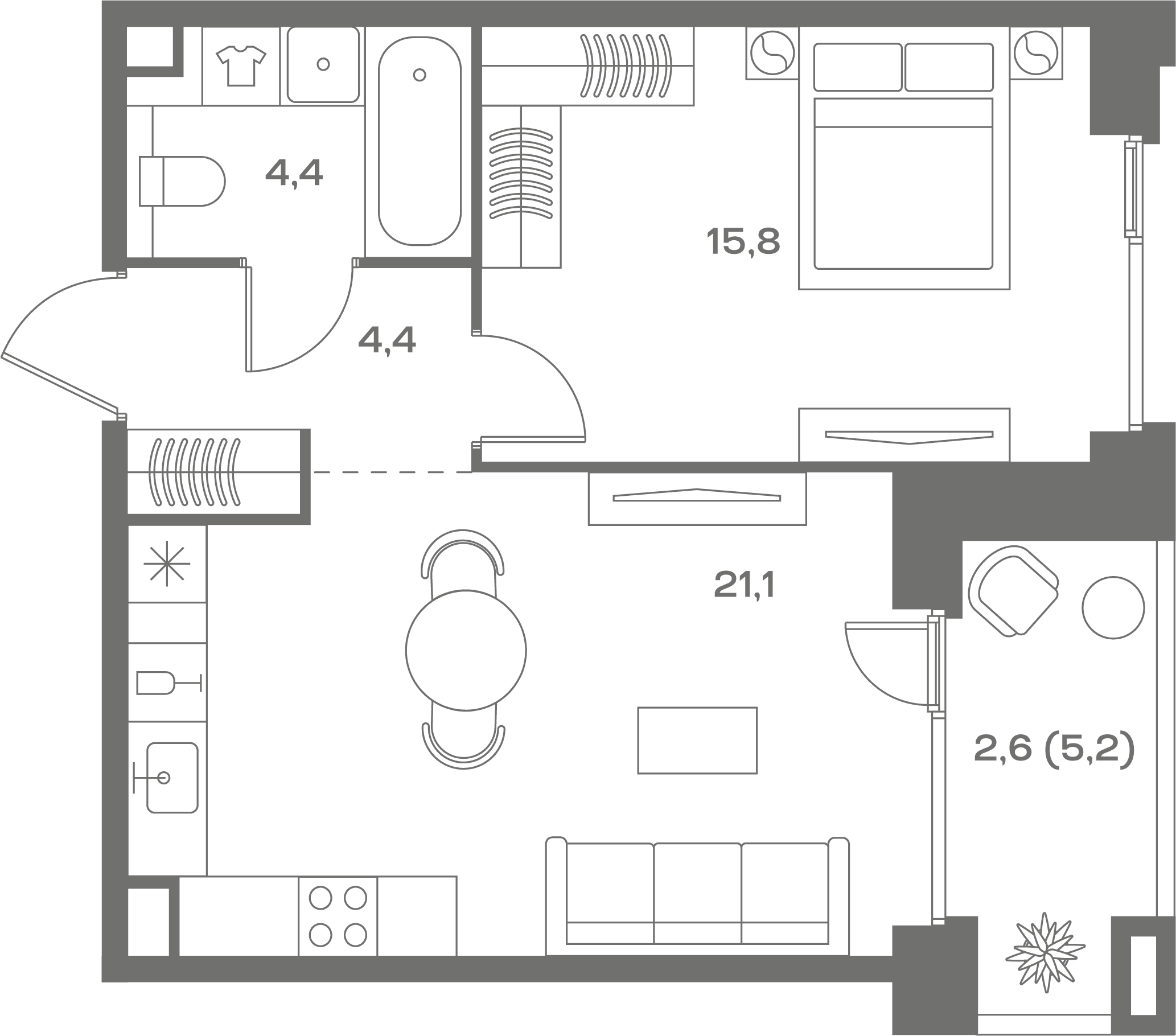 1-комнатная, 48,3 м² — 37 152 360 ₽