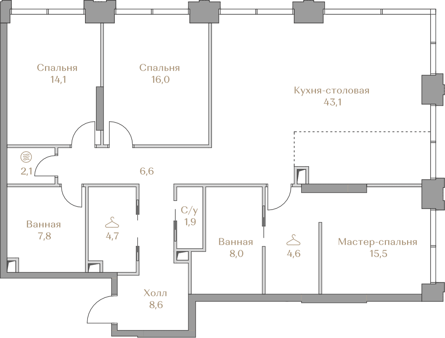3-комнатная, 133 м² — 241 797 000 ₽